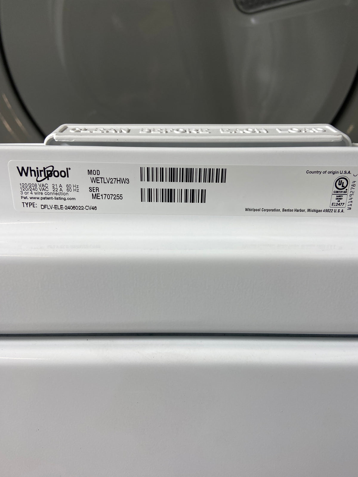New Whirlpool® White Electric Laundry Center, 3.5 Cu. Ft. Washer, 5.9 Cu. Ft. Dryer