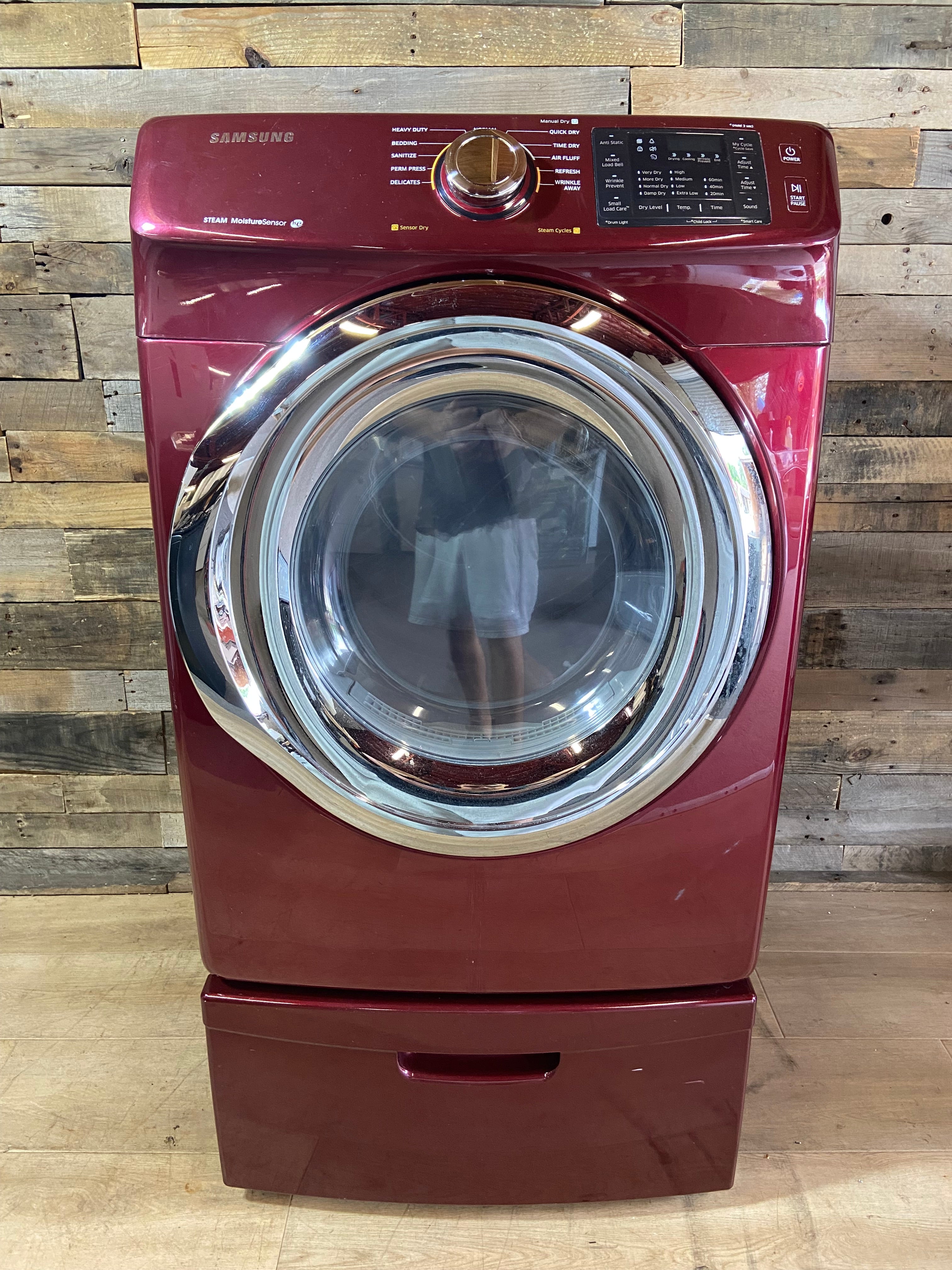 Samsung Burgundy Front Load Style Dryer With Pedestal