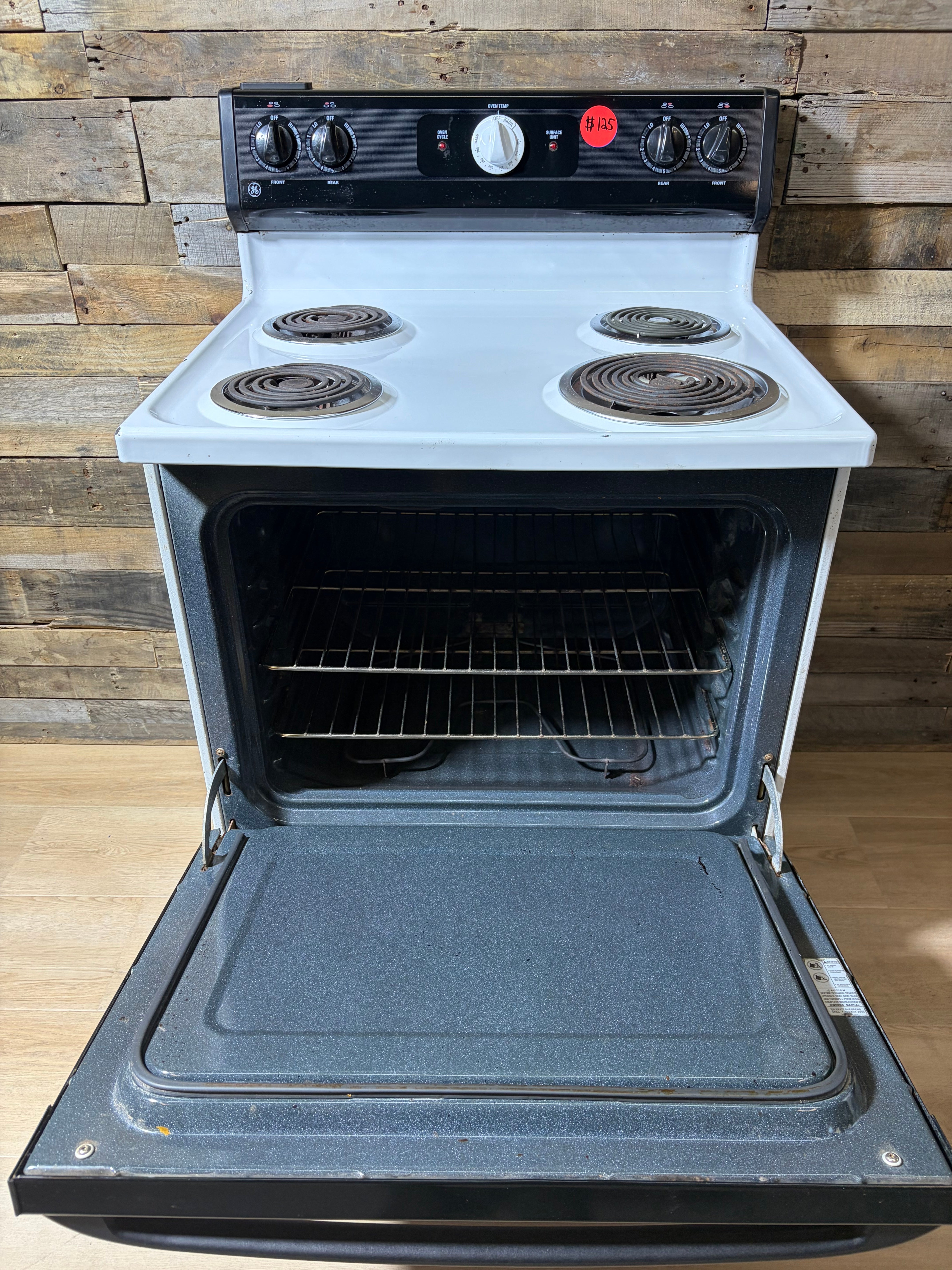 GE White and Black Coil Top Range