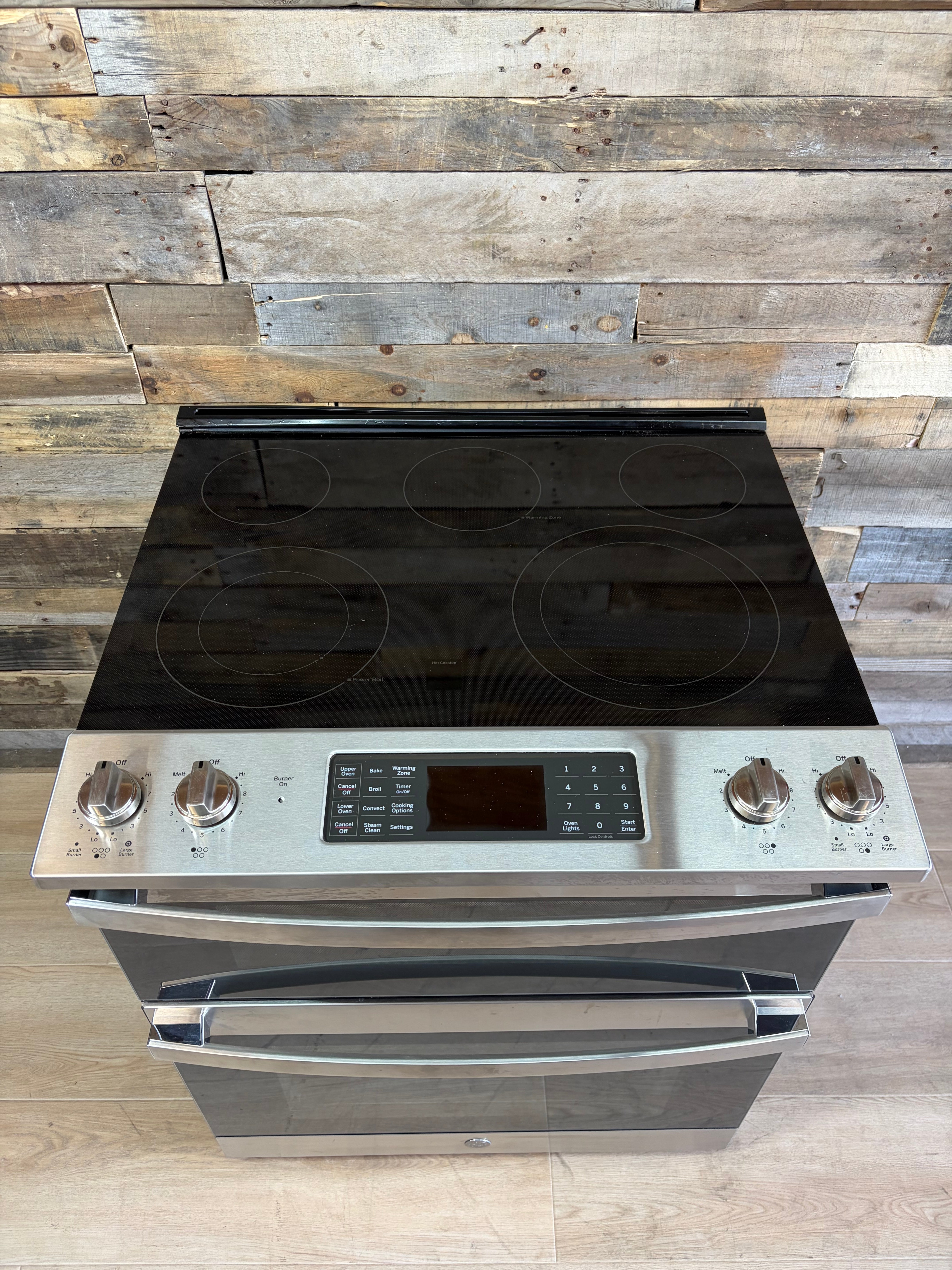 GE 30” Slide-In Electric Convection Double Oven Range (Stainless Steel)