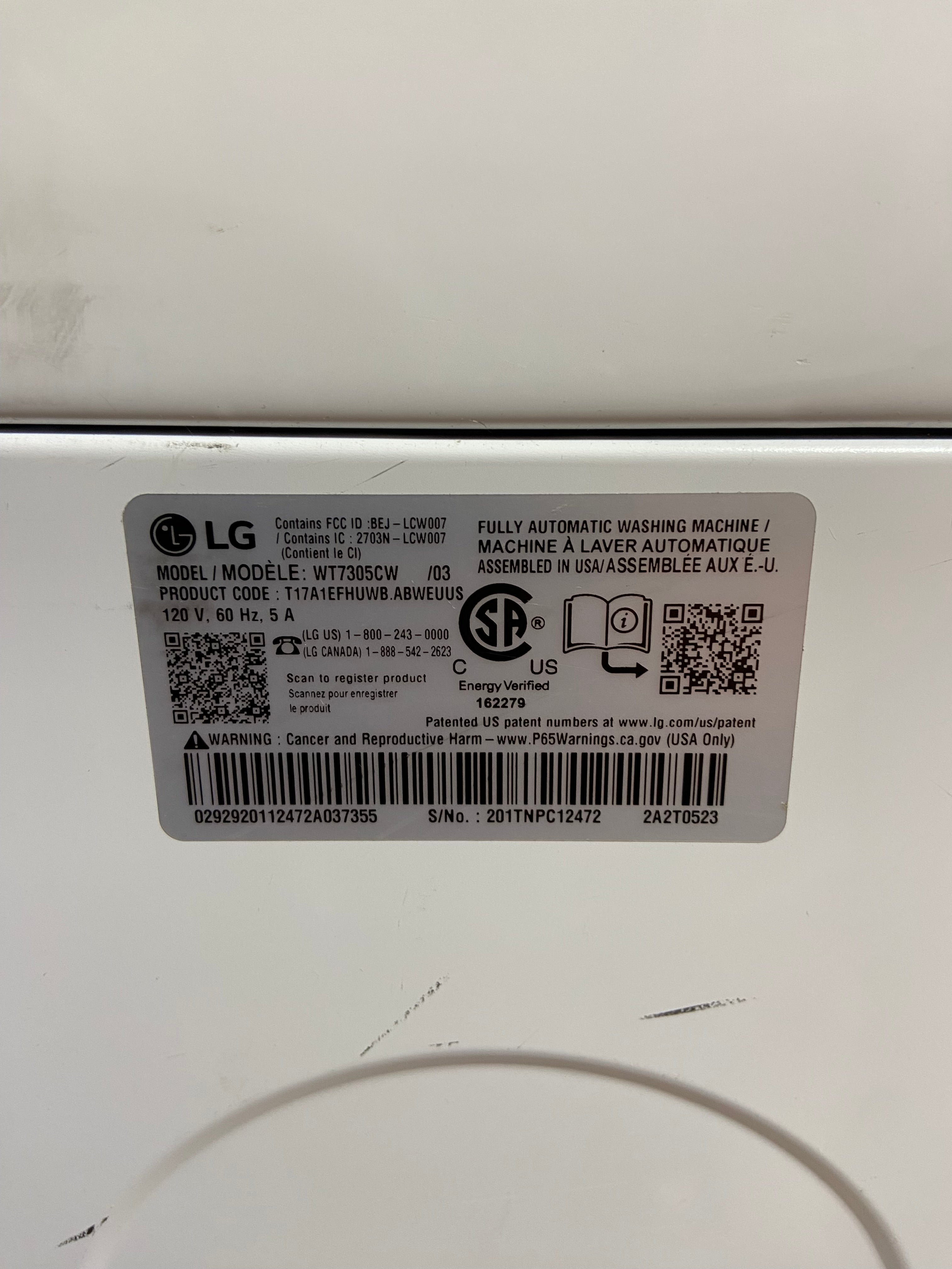 Lg Large Capacity Top Load Set (Agitator)
