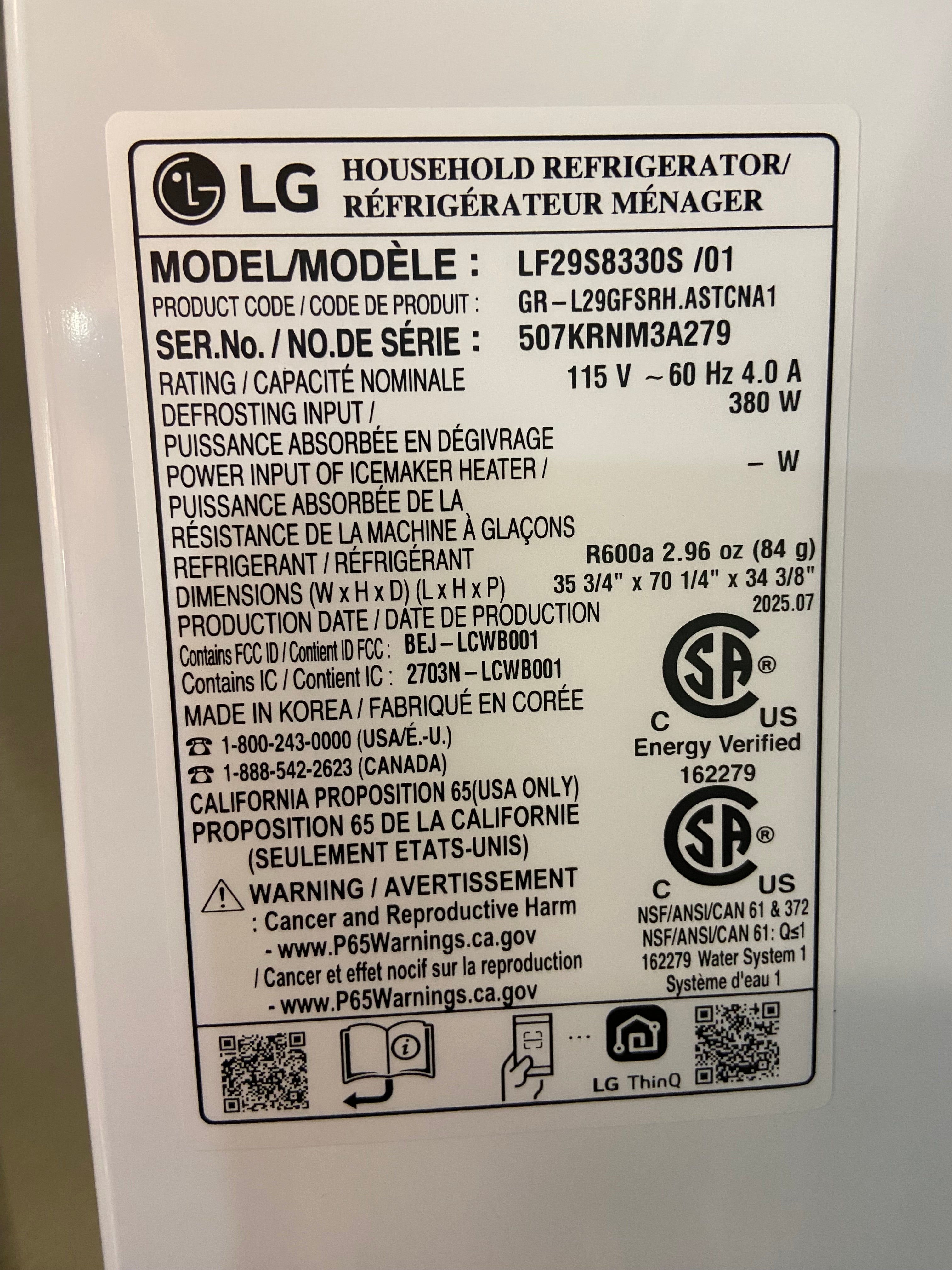 LG 29 Cu. Ft. French Door Refrigerator – Stainless Steel – ThinQ Smart – LF29S8330S