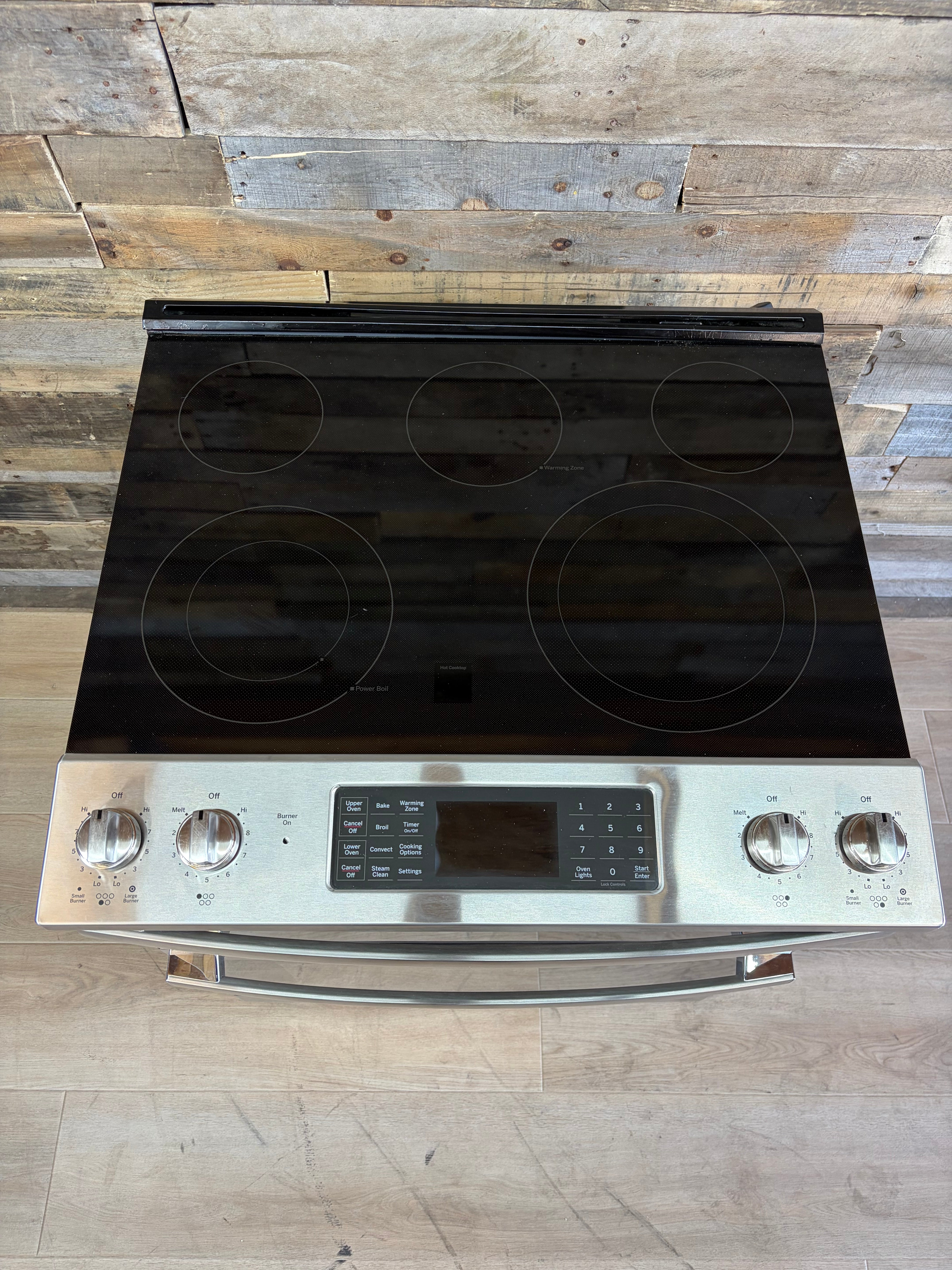 GE 30” Slide-In Electric Convection Double Oven Range (Stainless Steel)