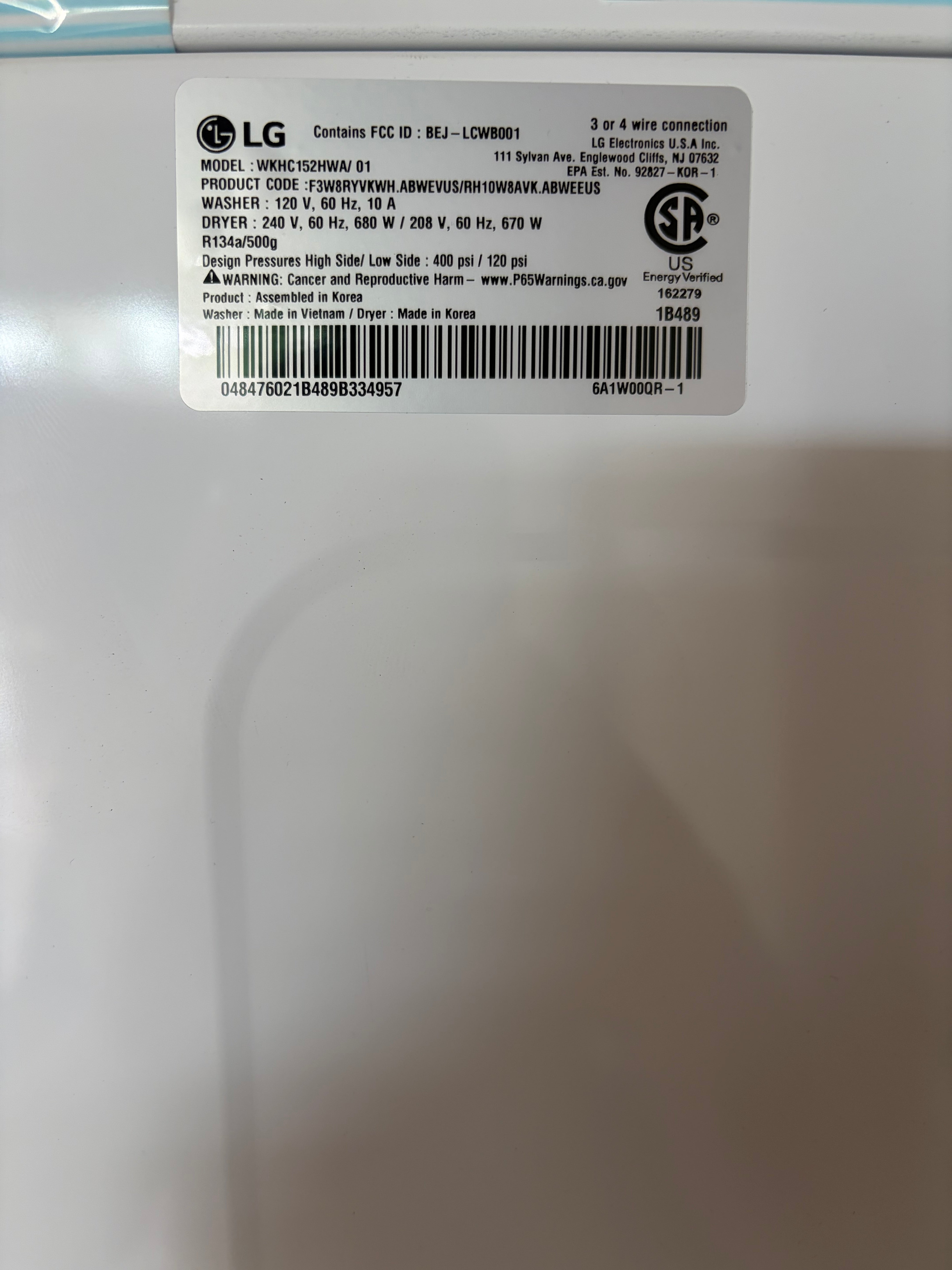 2.4 cu. ft. Washer, 4.2 cu. ft. Dual Inverter Heat Pump Ventless Electric Dryer, Washtower, Center Control AIDD in White