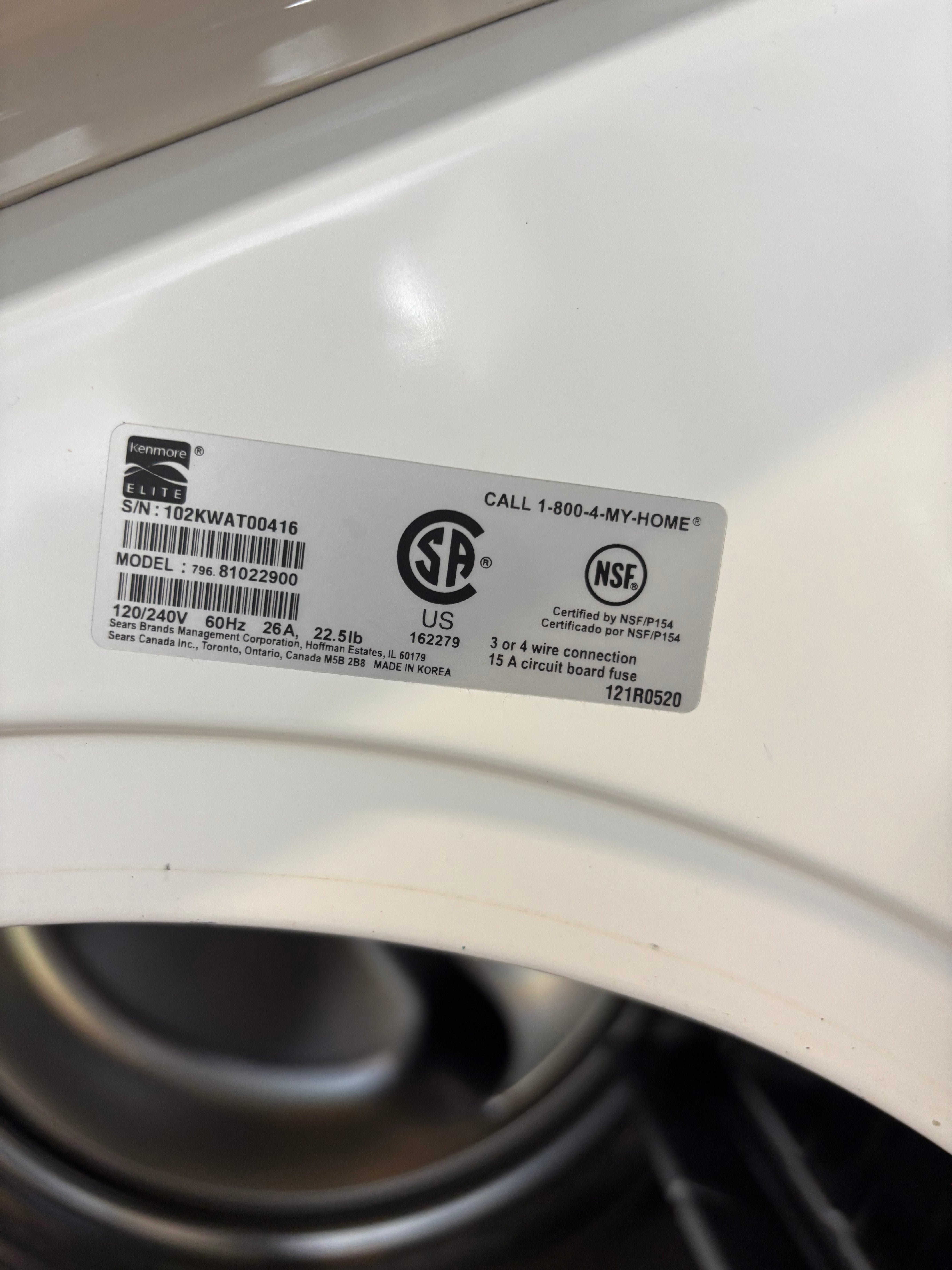 Kenmore Elite White Front load Set