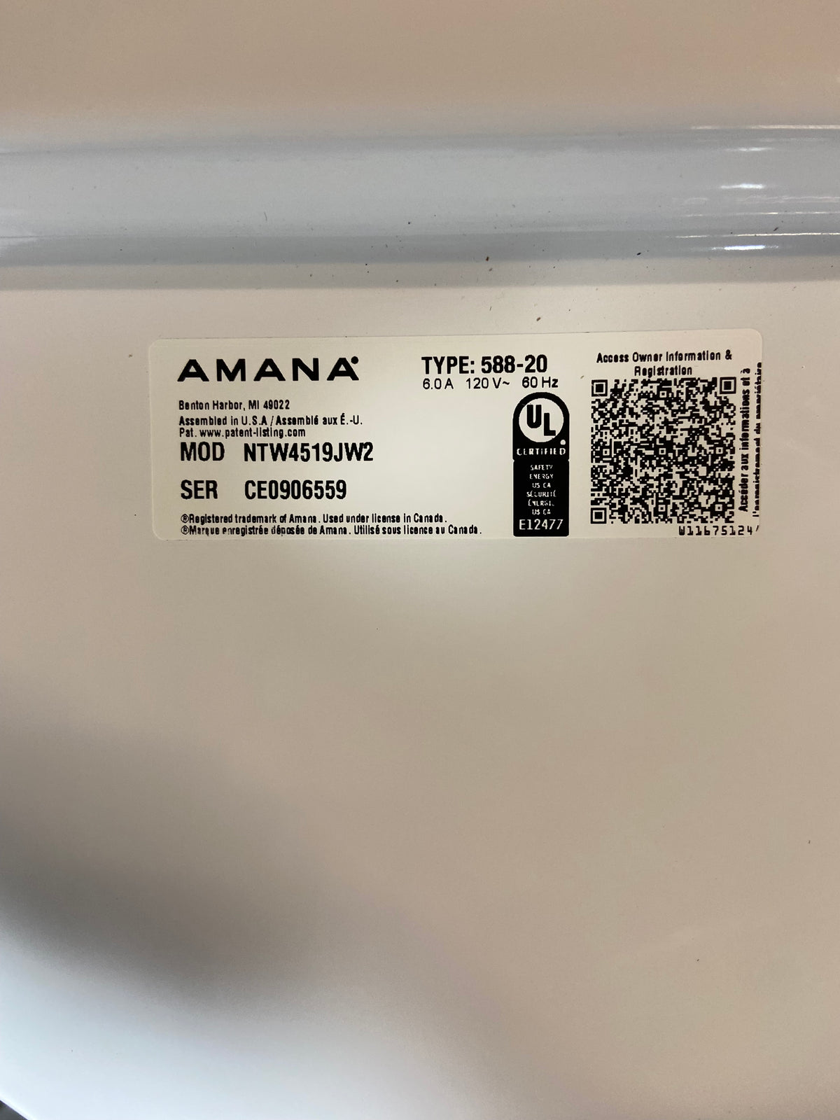 Amana Stainless Steel Tub Large Capacity Washer