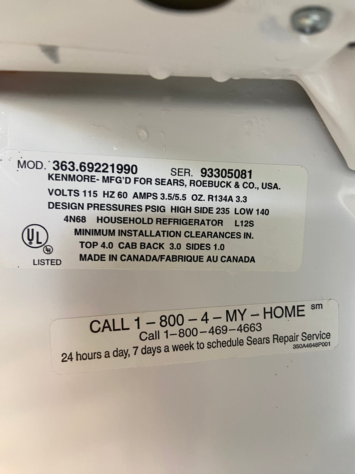 Kenmore 23.5” Wide Top/Bottom Refrigerator