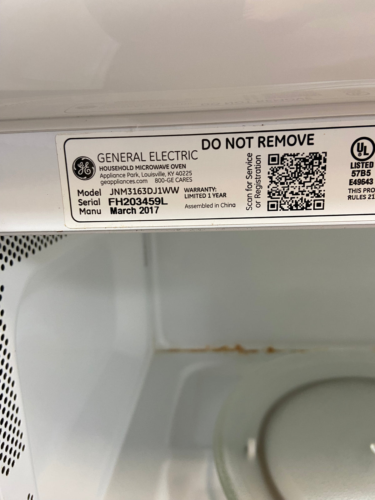 White GE Over The Range Microwave