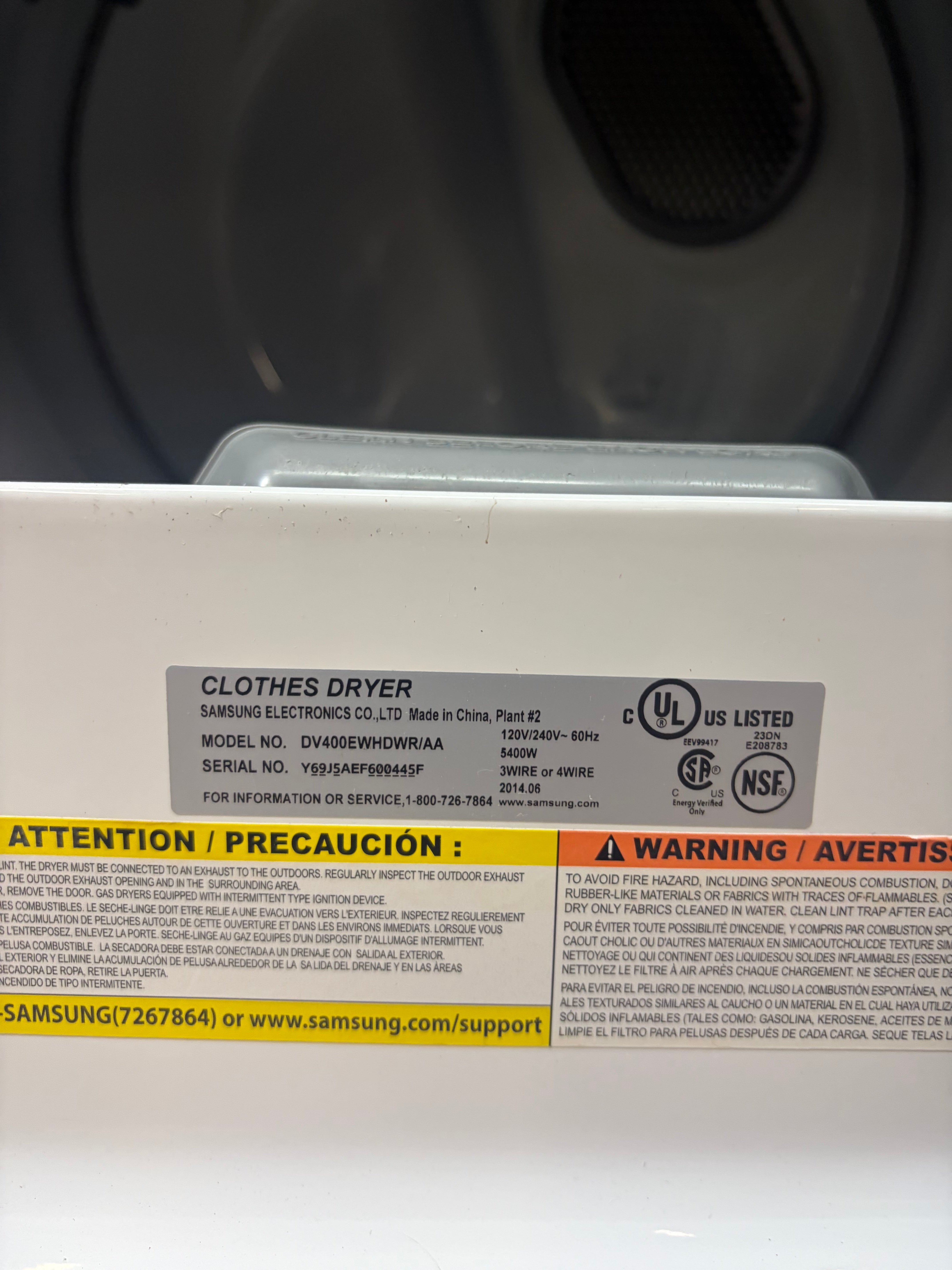 Samsung White Large Capacity Dryer