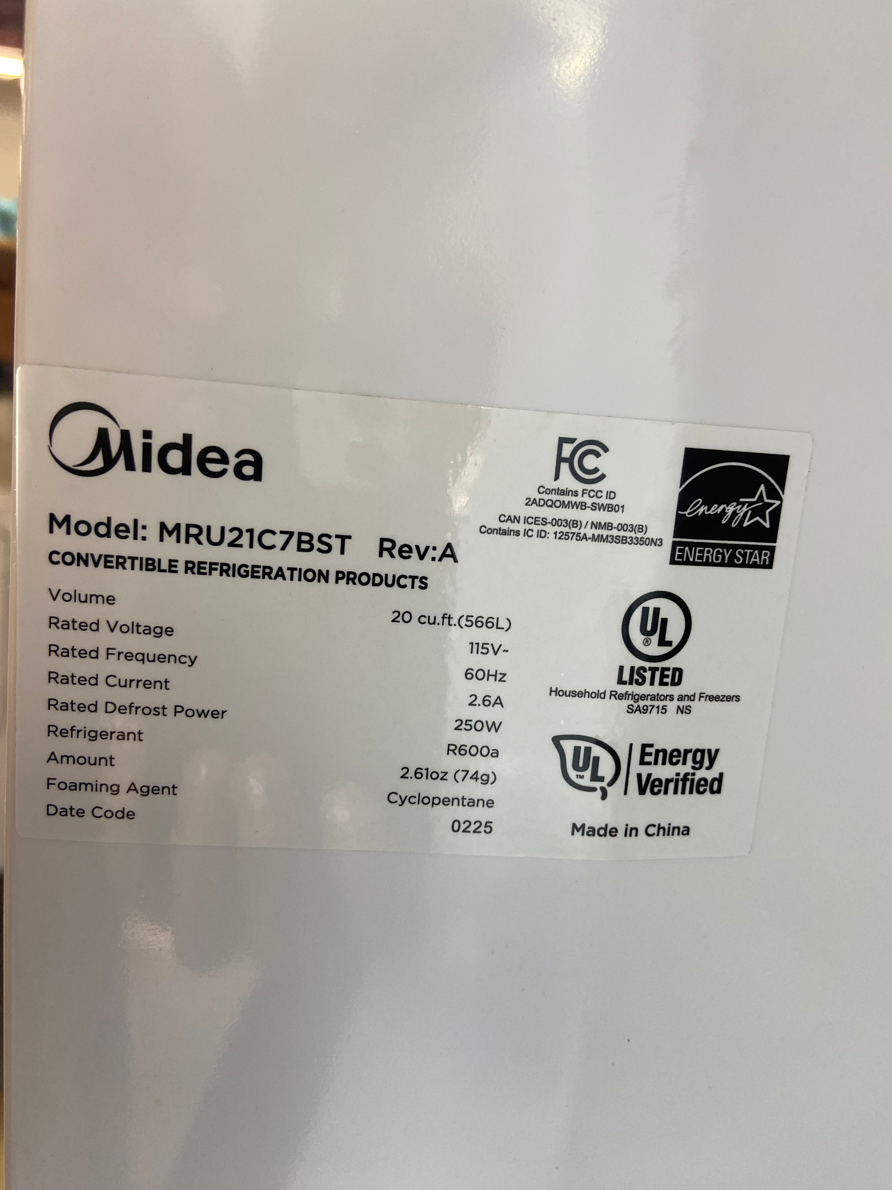 Midea 50/50 Flex 3 Way Convertible Upright Freezer/Fridge
