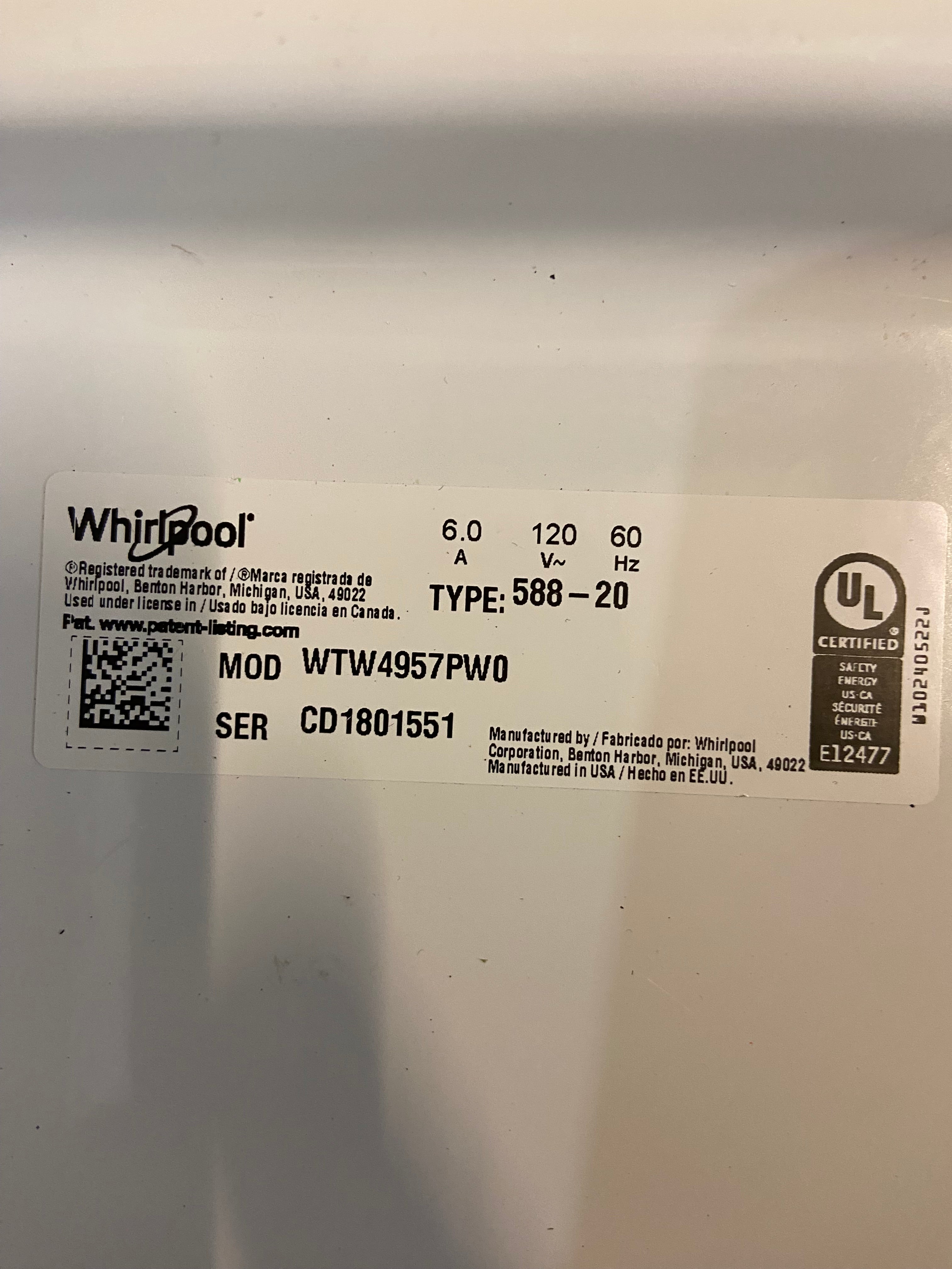 Whirlpool Removable Agitator Top Load Washer