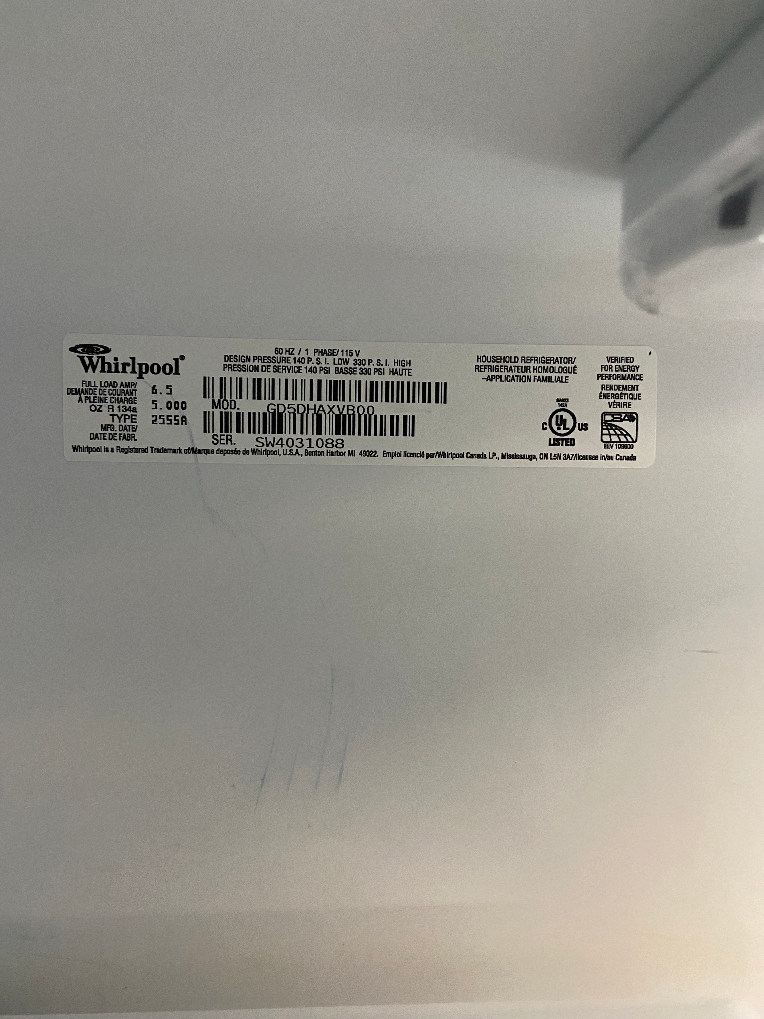 Whirlpool Gold Black Side by Side Refrigerator