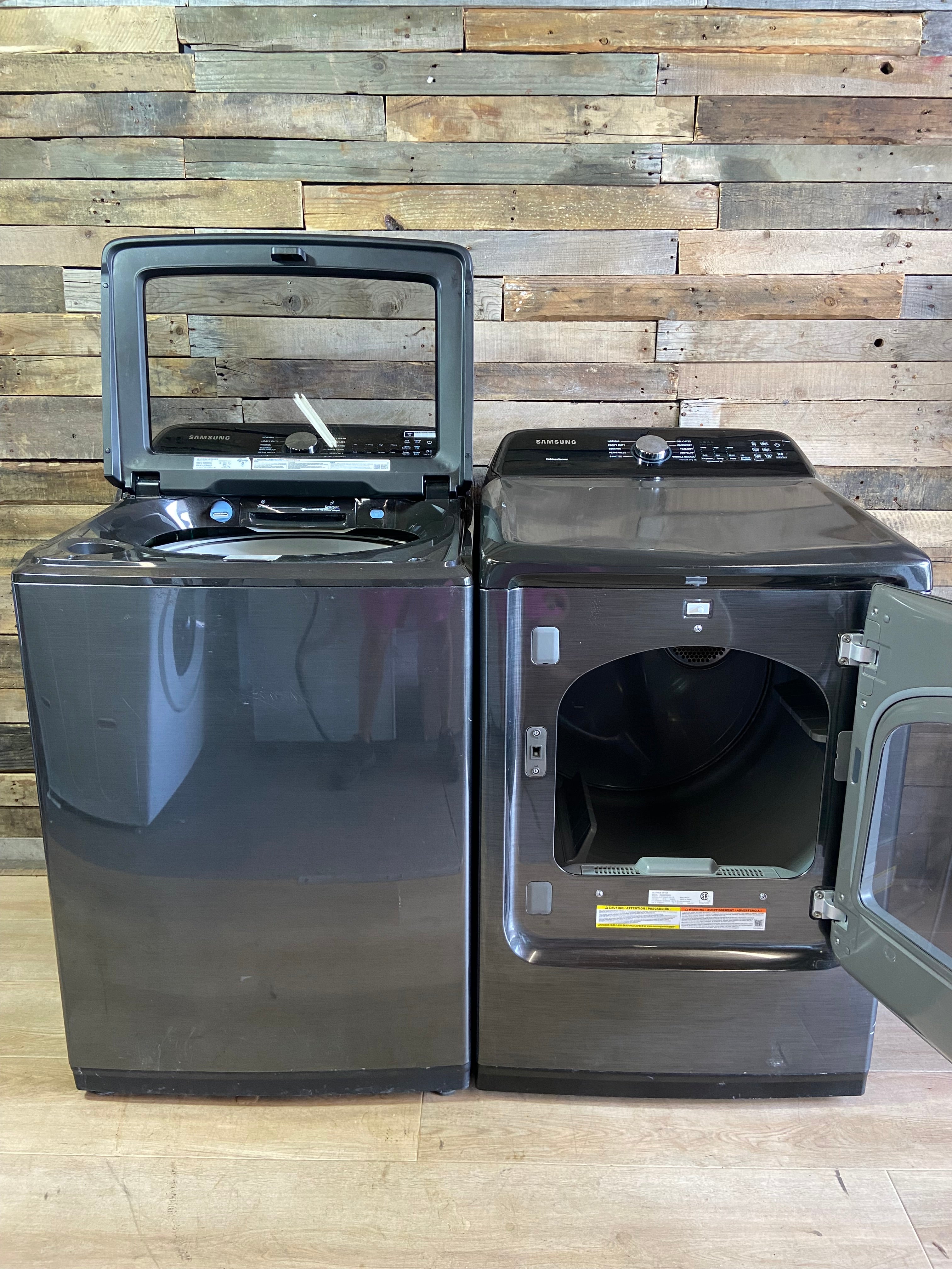 Samsung Black Stainless Super Capacity Glass Top Washer & Dryer Set