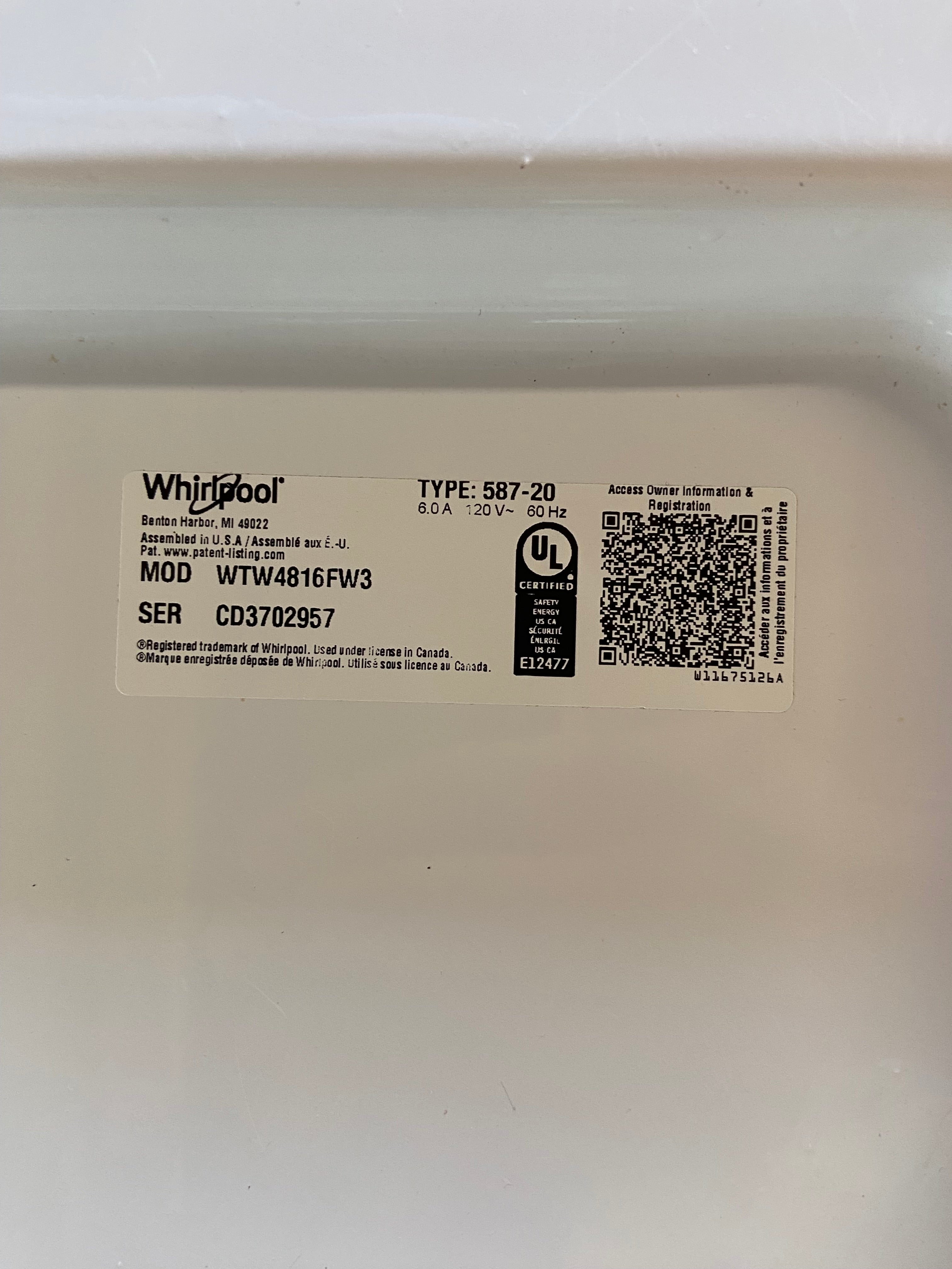Whirlpool Grey Face Top Load Washer
