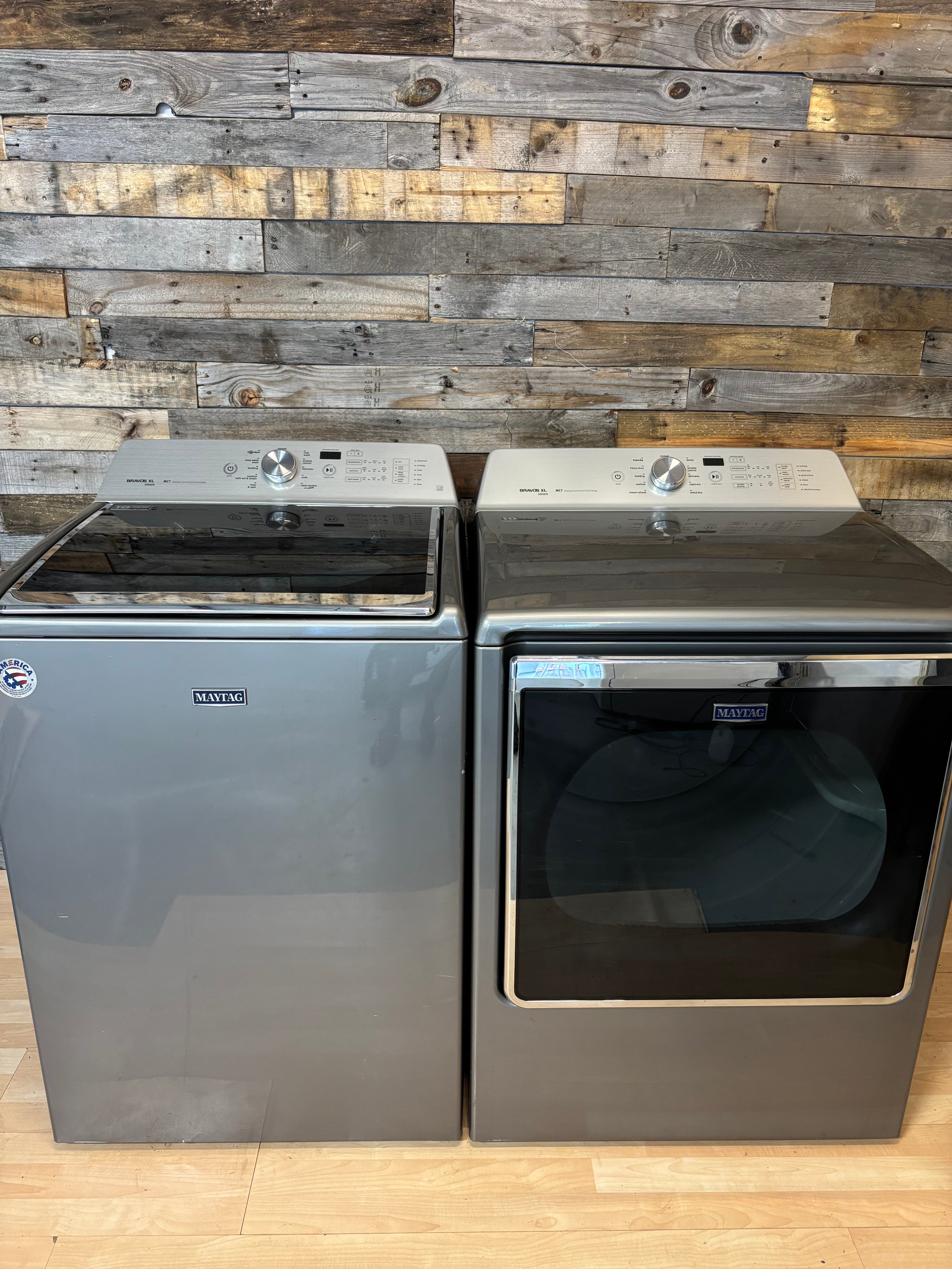 Grey Maytag Bravos XL Direct Drive Top Load Set