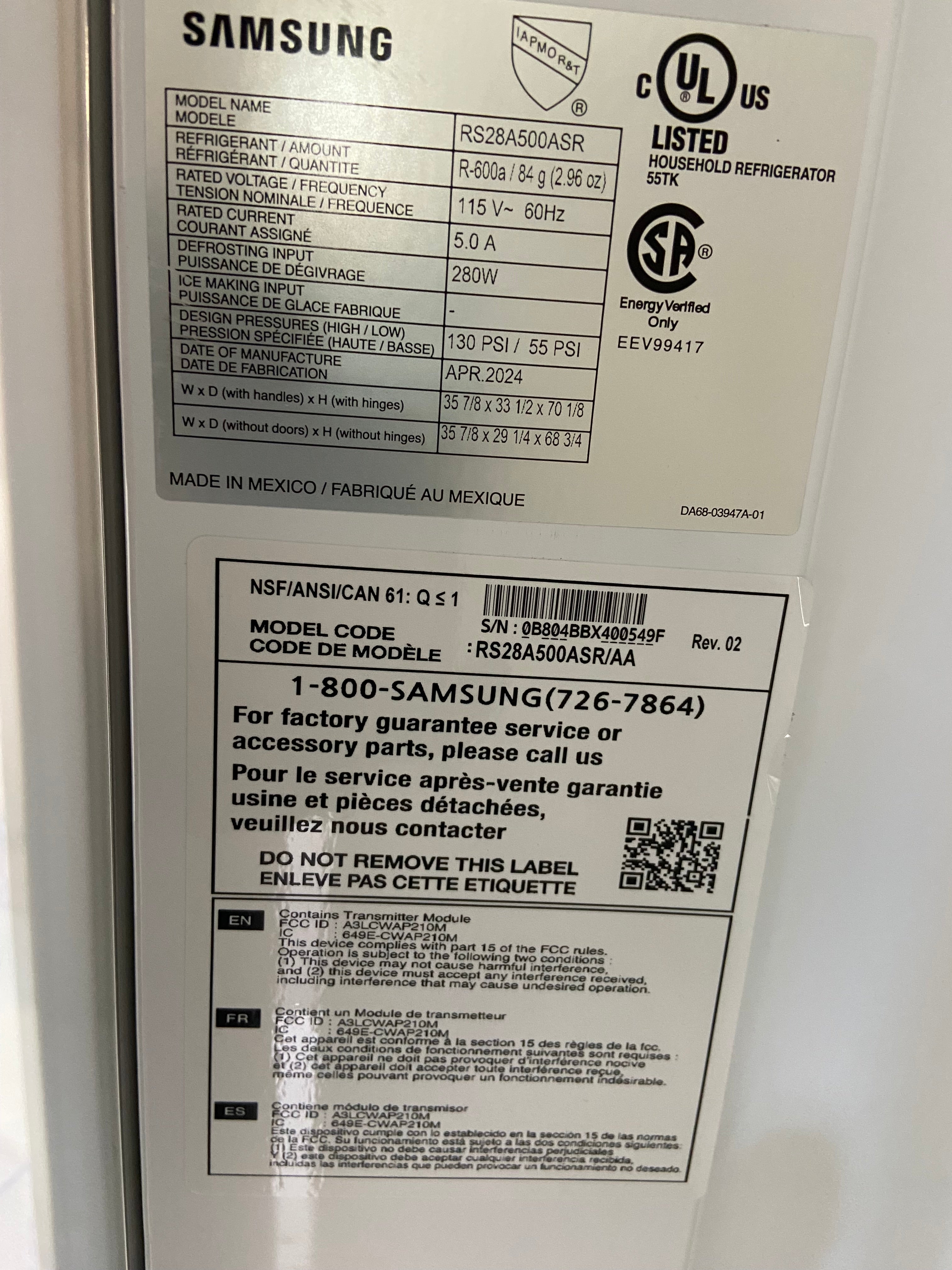 Samsung 36" 28 Cu. Ft. Fingerprint Resistant Stainless Steel Side-by-Side Refrigerator