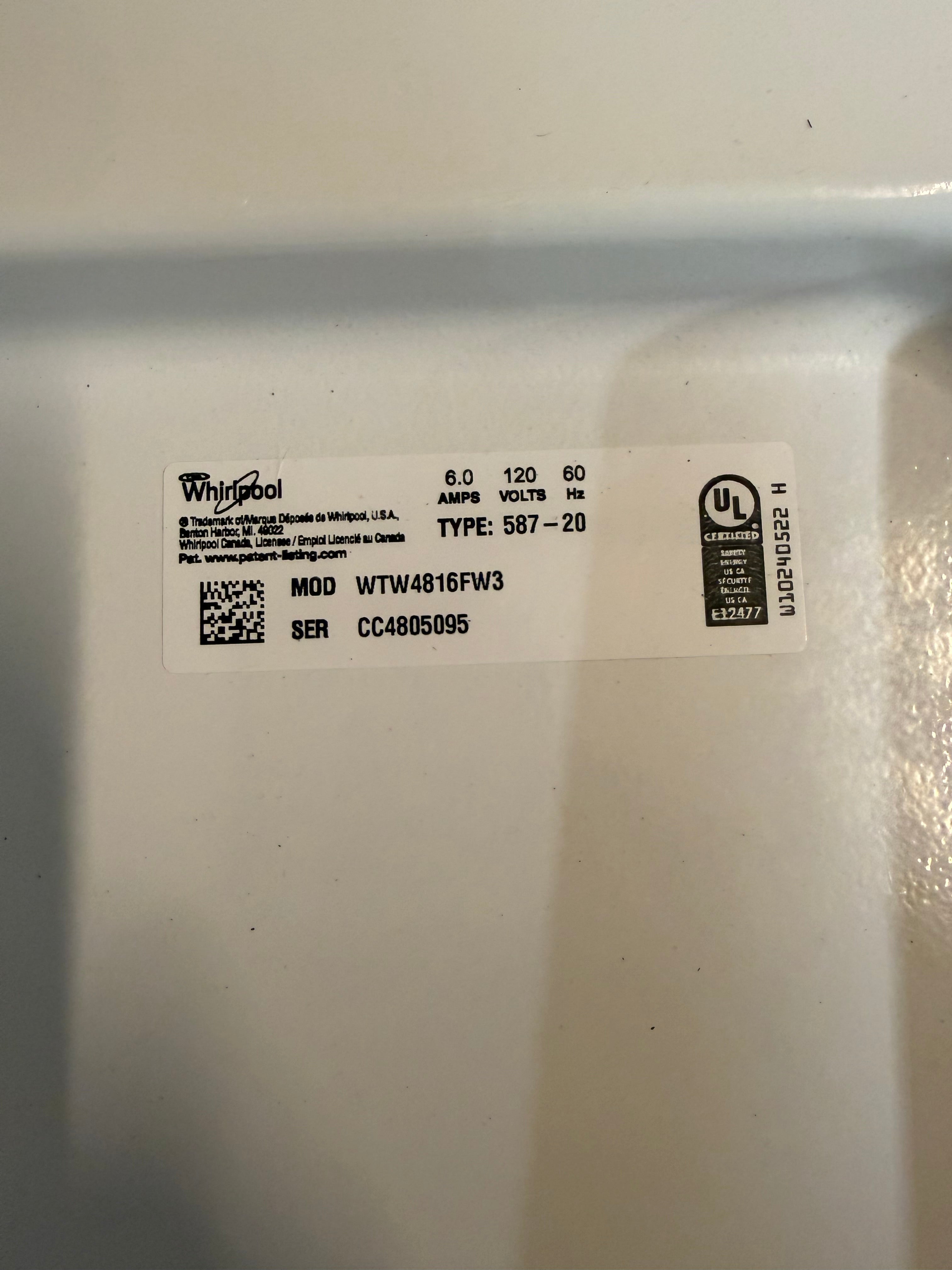 Whirlpool Grey Face Top Load Washer