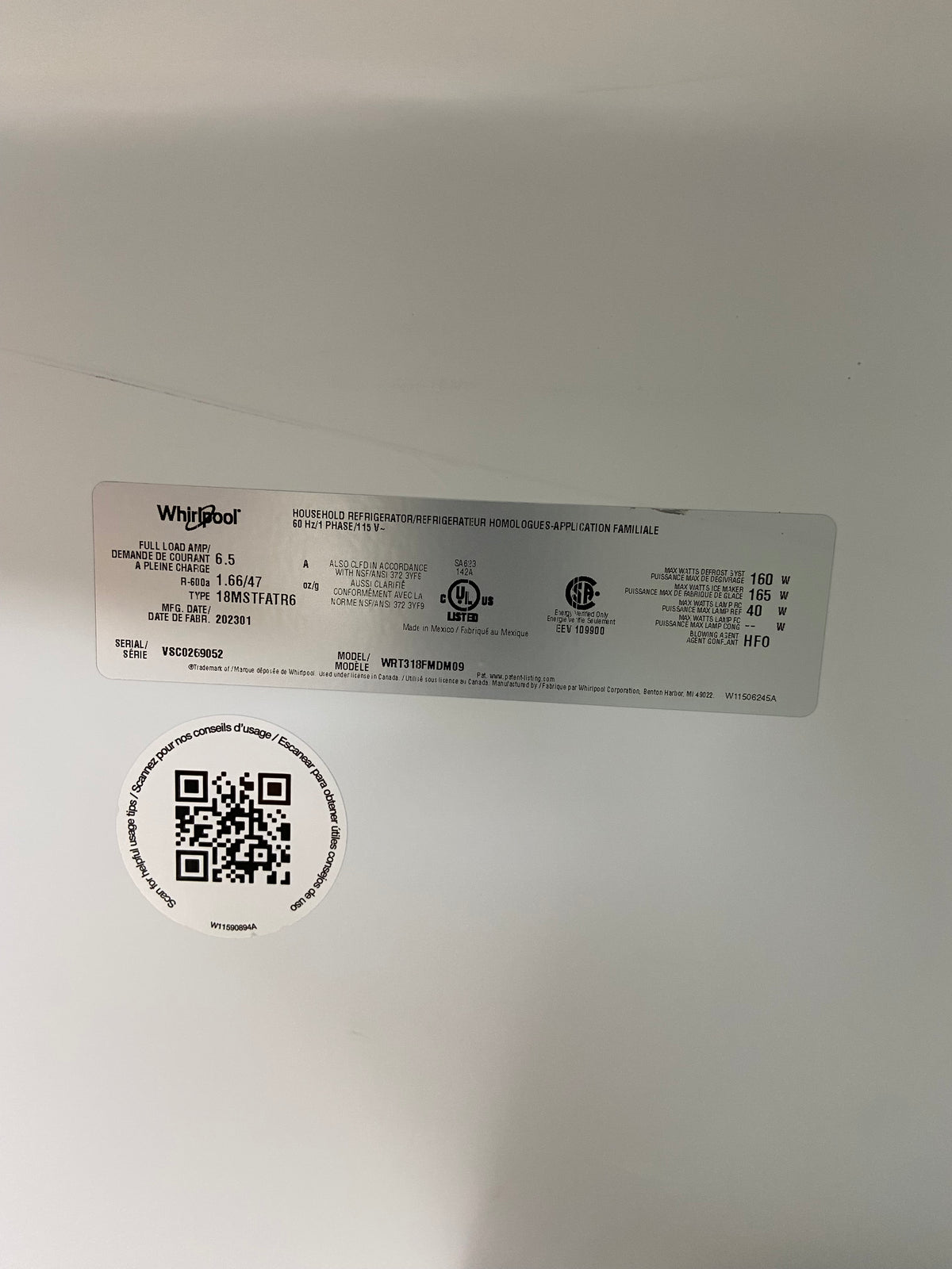Whirlpool 30” Stainless Steel Top/Bottom Refrigerator With Ice Maker