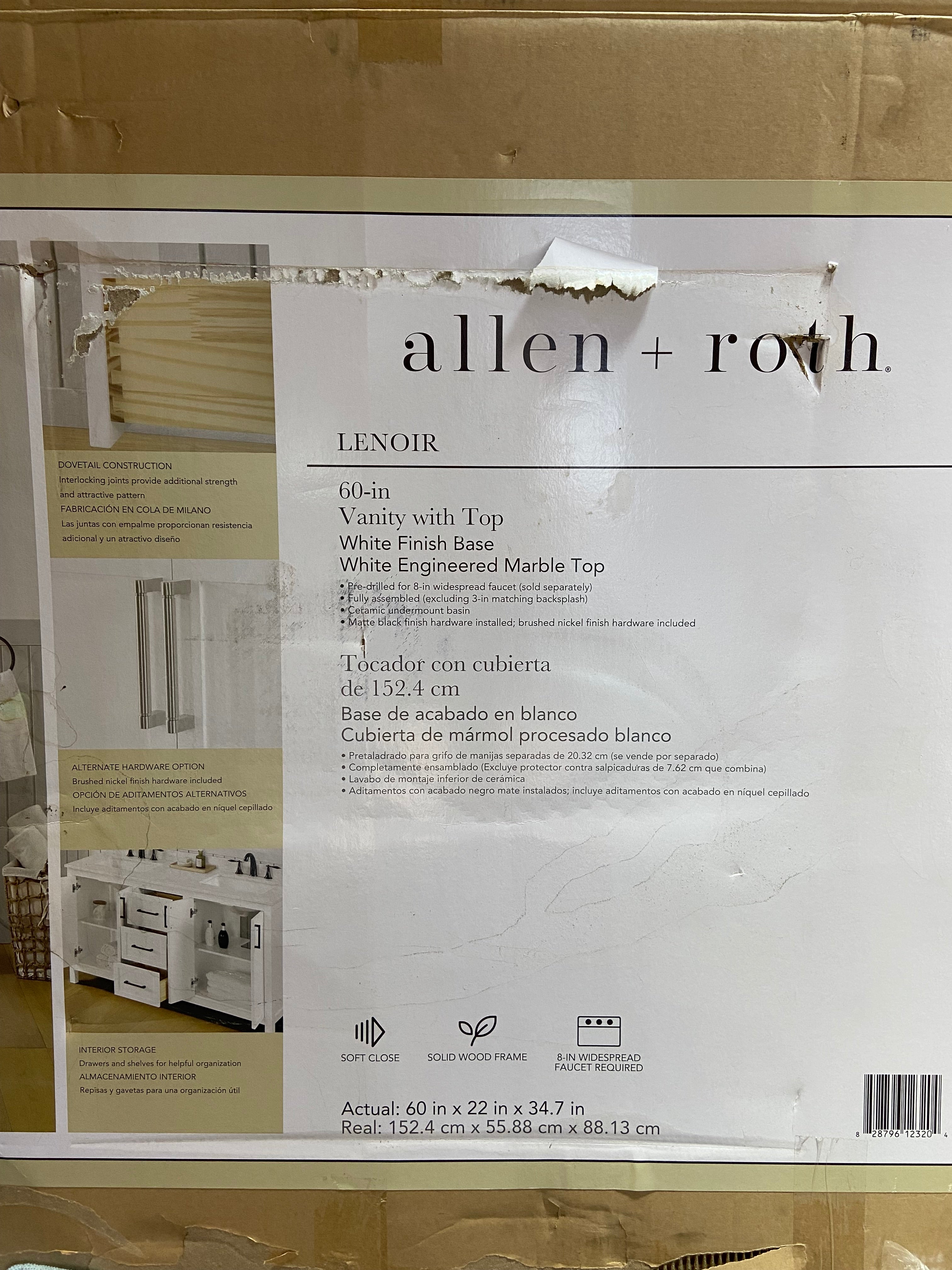 Allen +Roth Lenoir 60-in White Undermount Double Sink Bathroom Vanity with White Engineered Marble Top