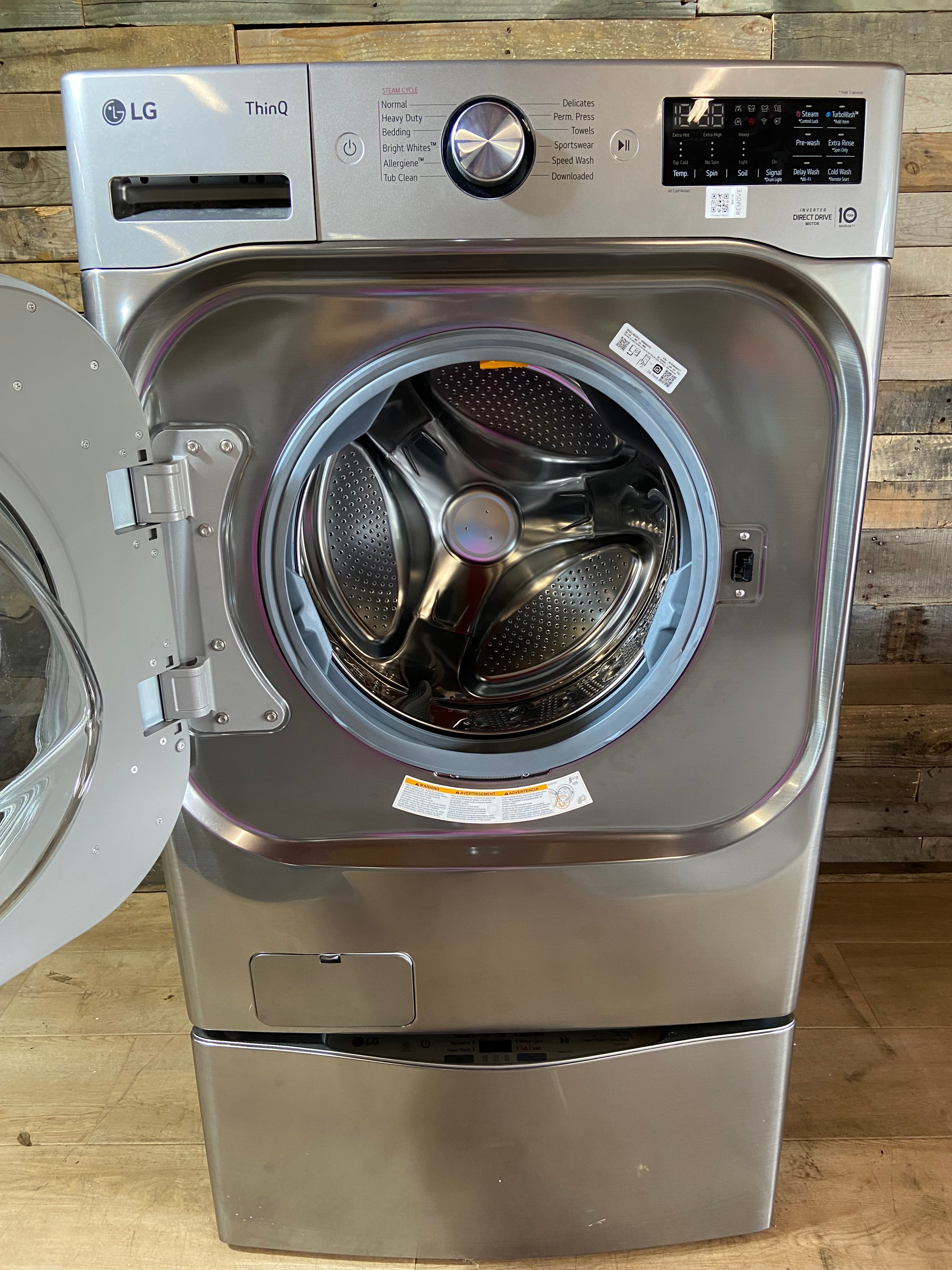 5.2 cu. ft. Mega Capacity Smart Wi-Fi Enabled Front Load Washer With LG 1.0 Cu. ft SideKick Pedestal Washer