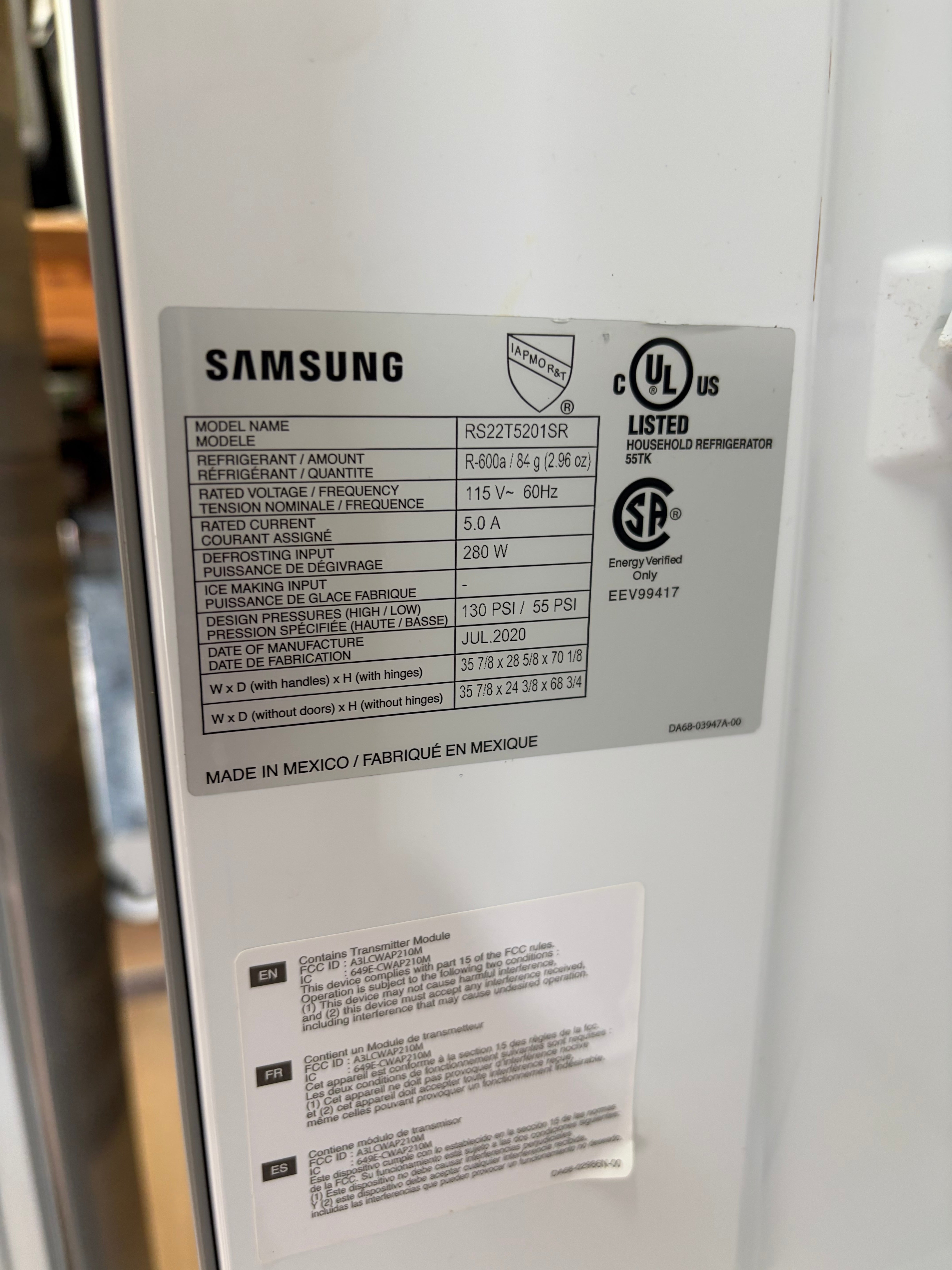 Samsung 22-cu. ft. Side-by-Side Counter-Depth Smart Refrigerator with All-Around Cooling
