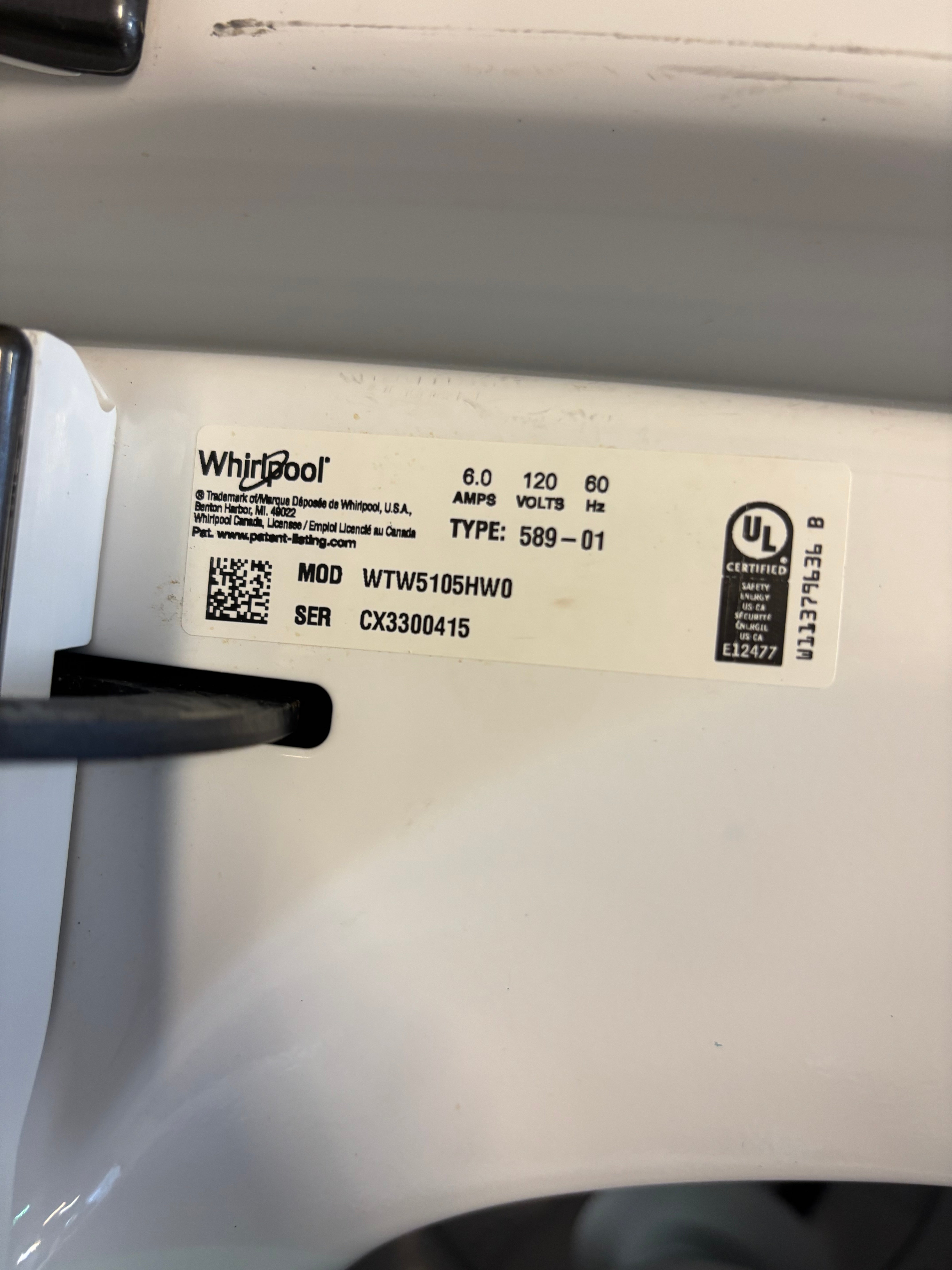 Whirlpool White Glass Top Set With Agitator