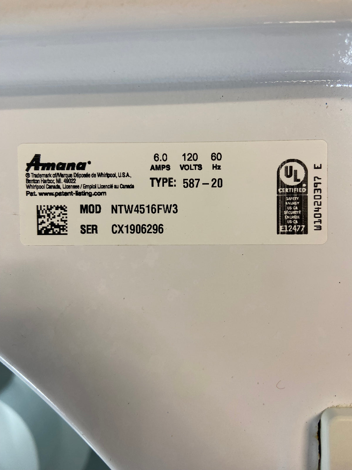 Amana Top Load Washer