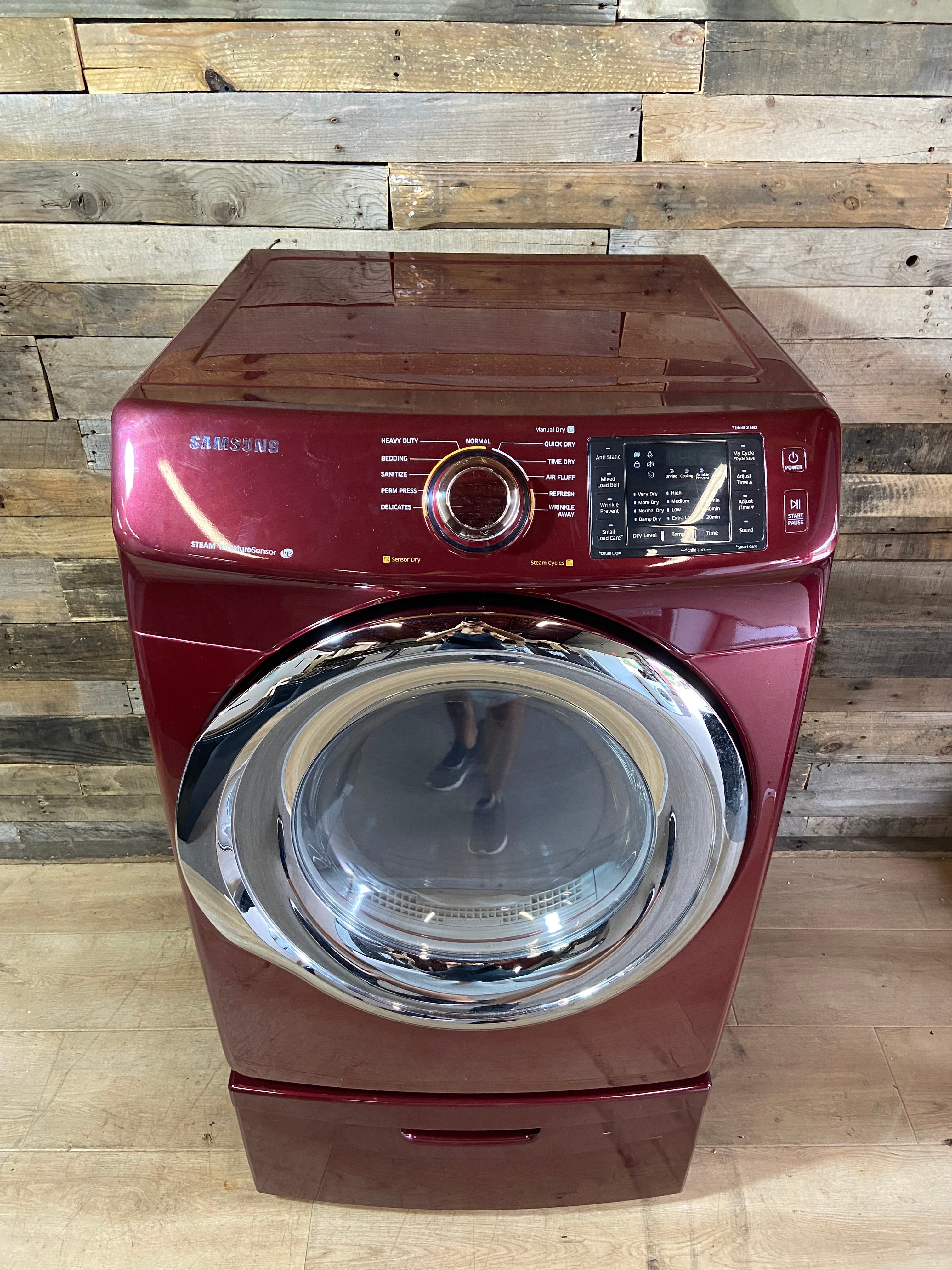 Samsung Burgundy Front Load Style Dryer With Pedestal