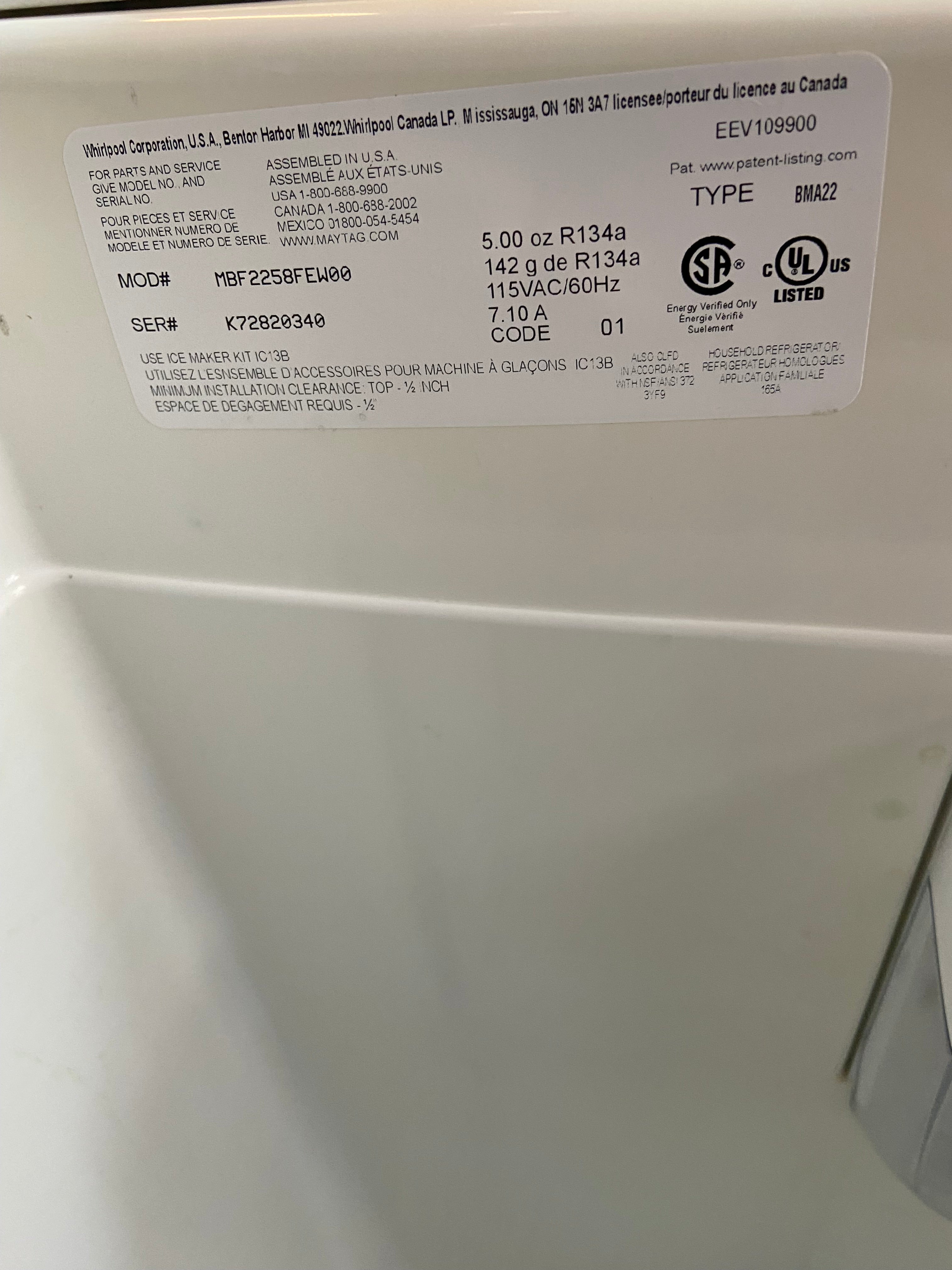 Maytag White Bottom Freezer Refrigerator