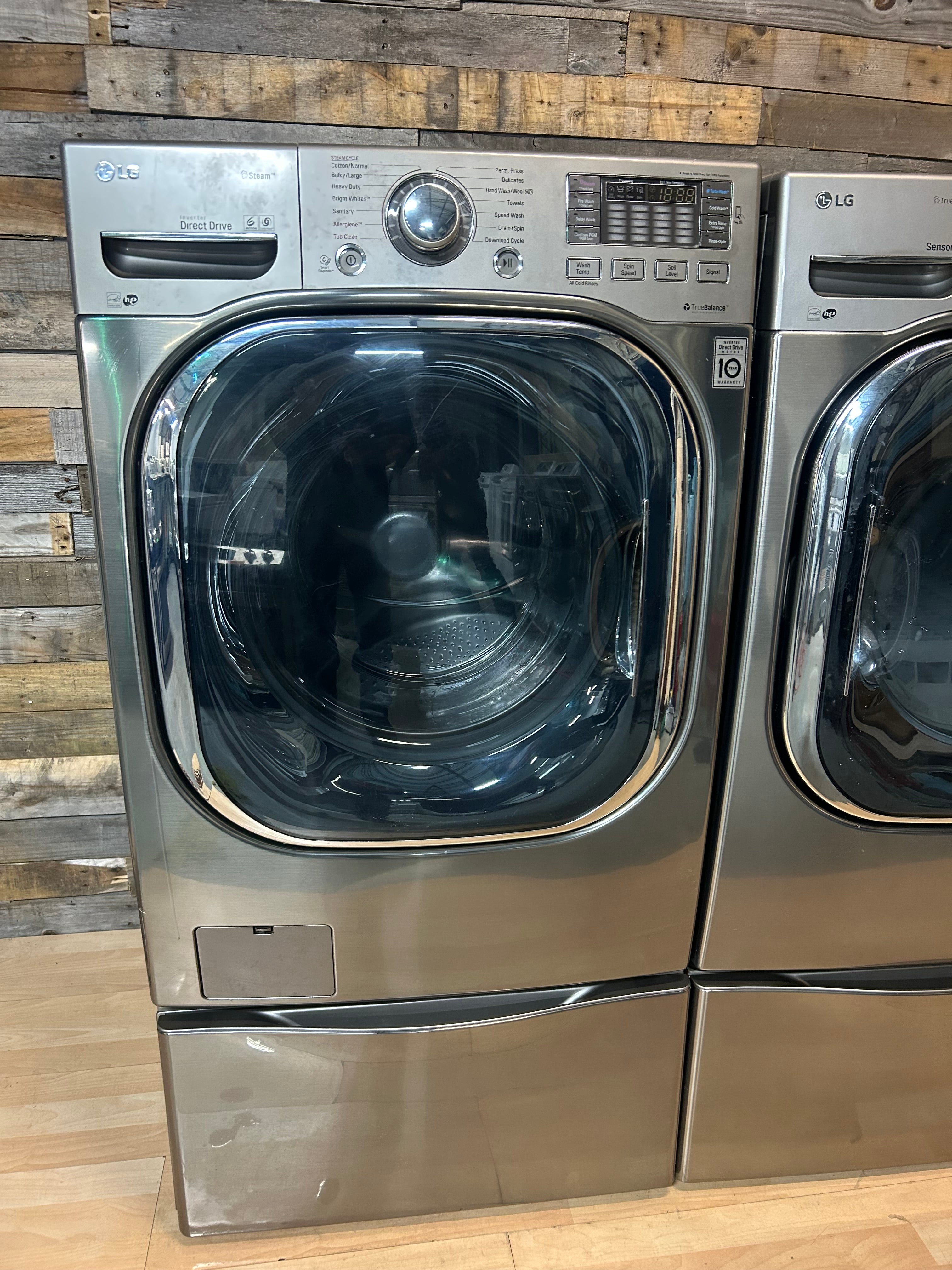 Stainless LG Steam Large Capacity Pedestal Front Load Set