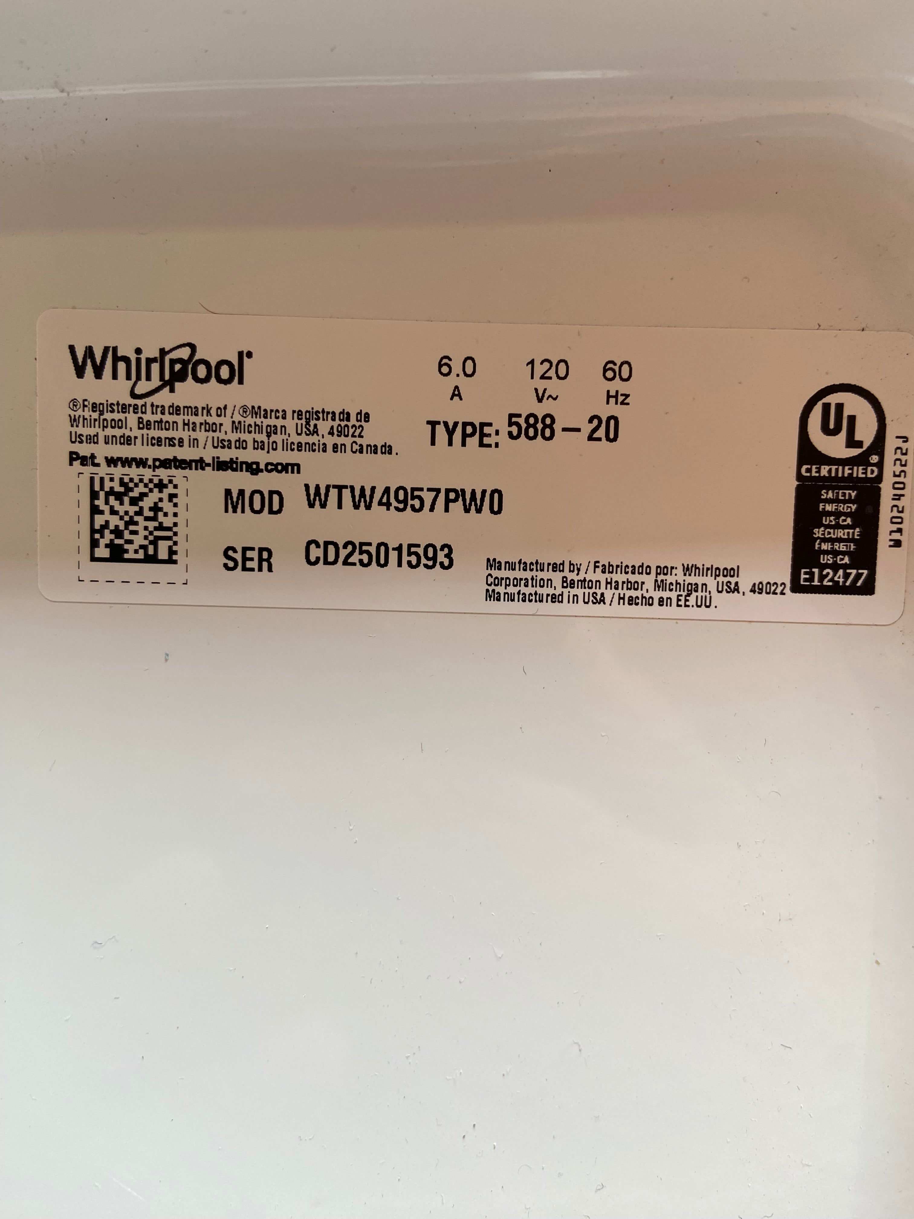 Whirlpool 2/1 Removable Agitator Washer Dryer Set