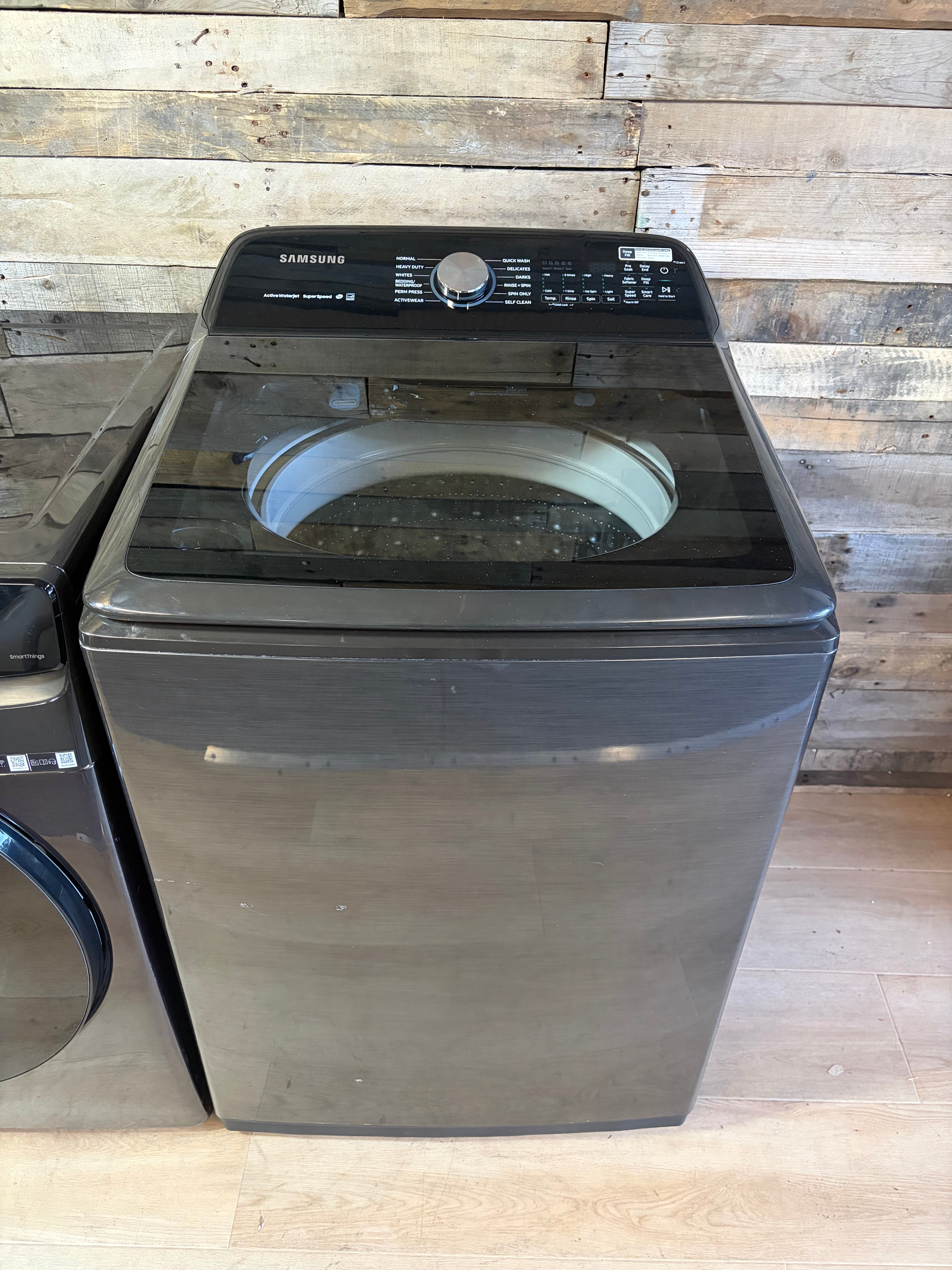 Black Samsung 5.0 Cu Ft Washer and Smart Dryer
