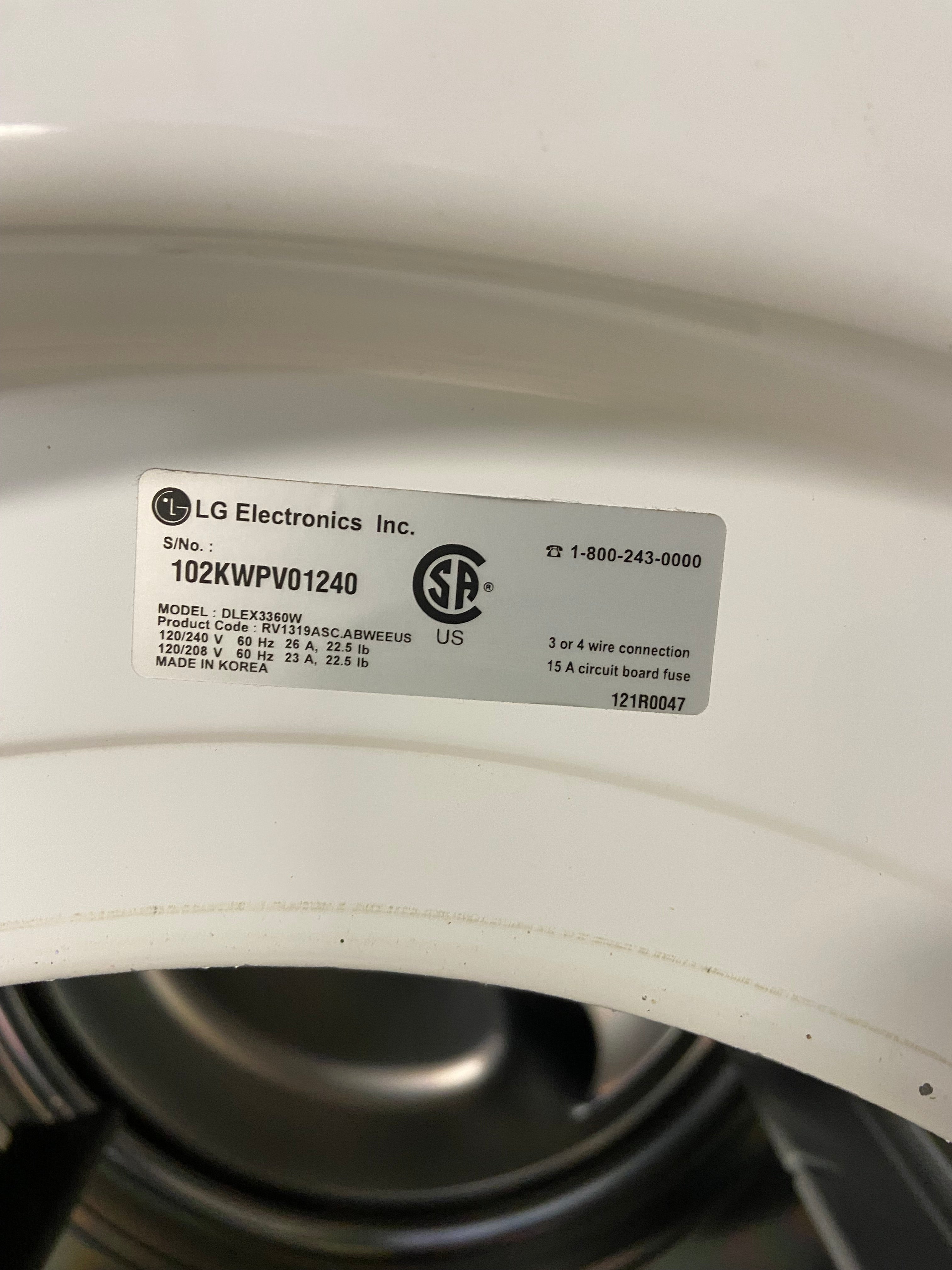 LG White Front load Dryer