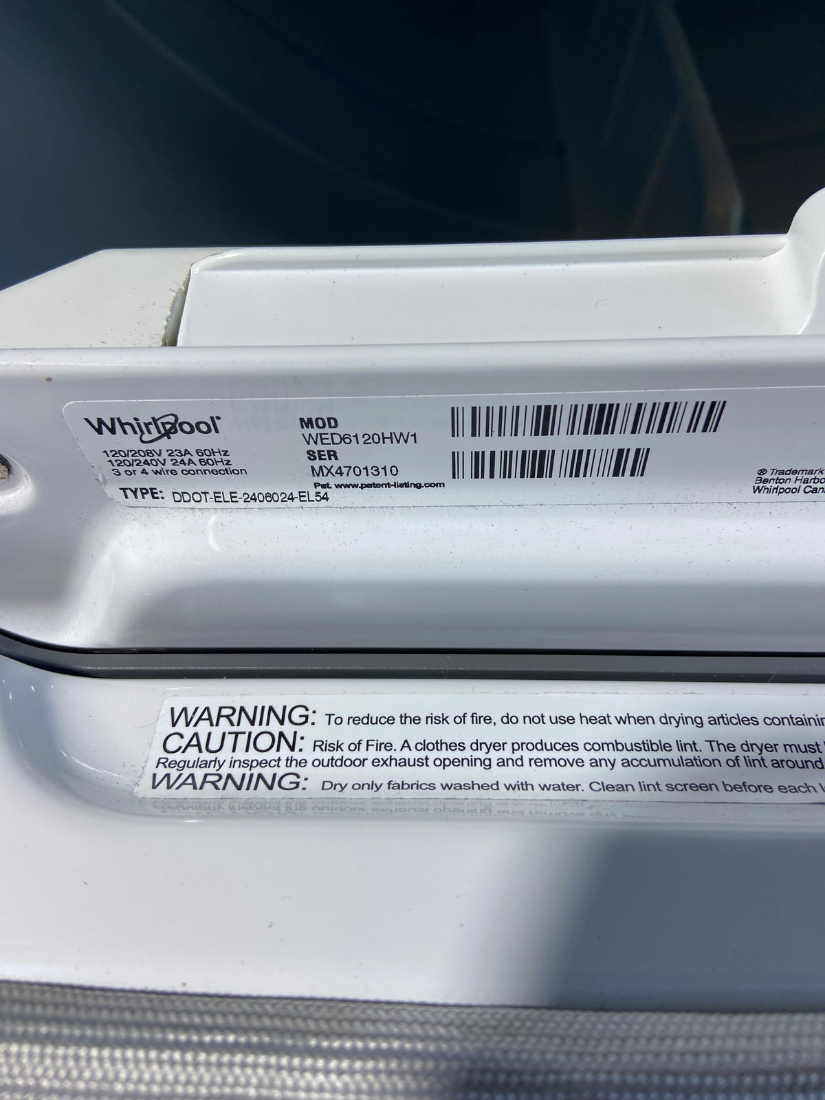 Whirlpool Large Capacity Dryer