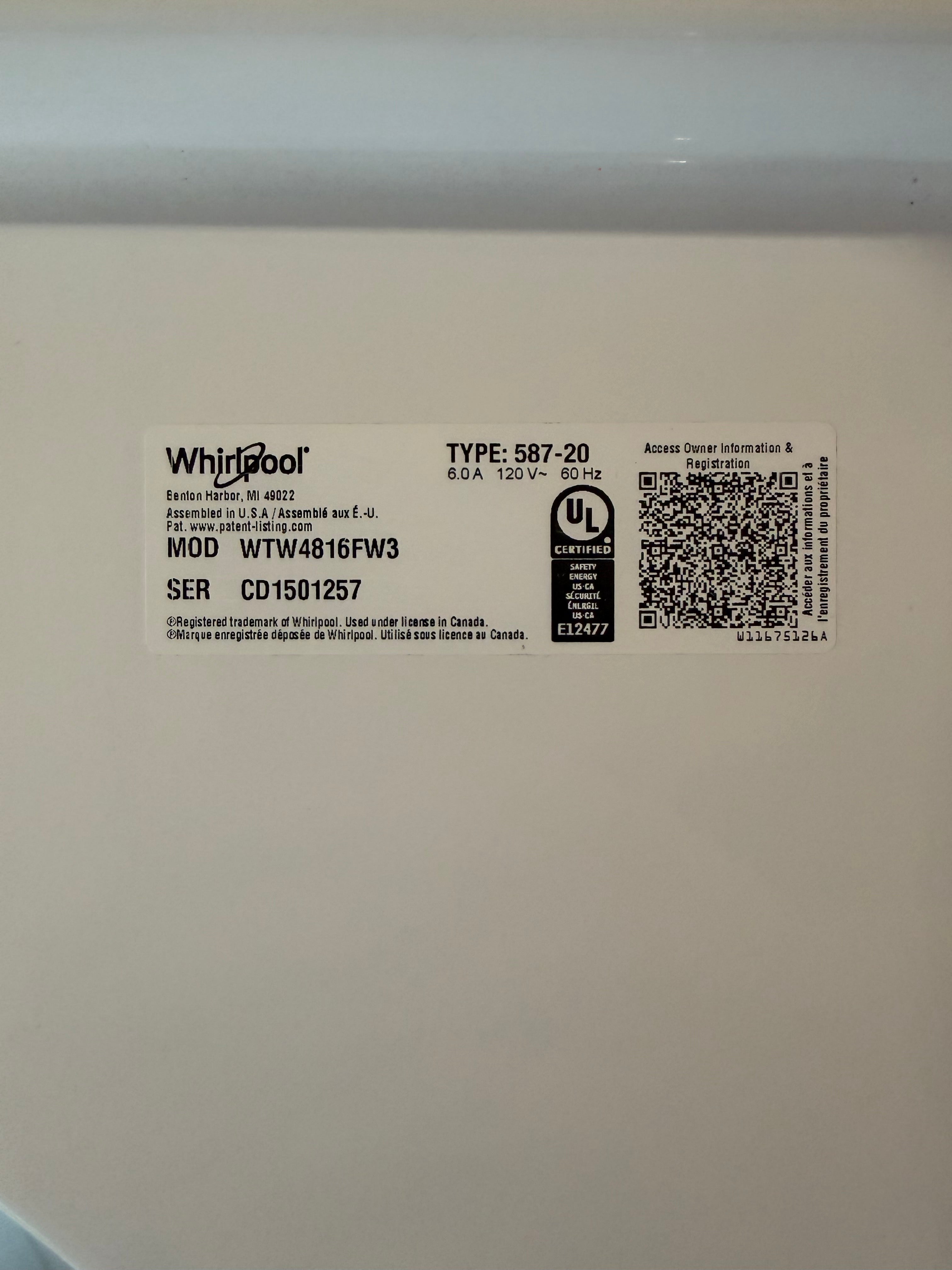Whirlpool Grey Face Top Load Washer