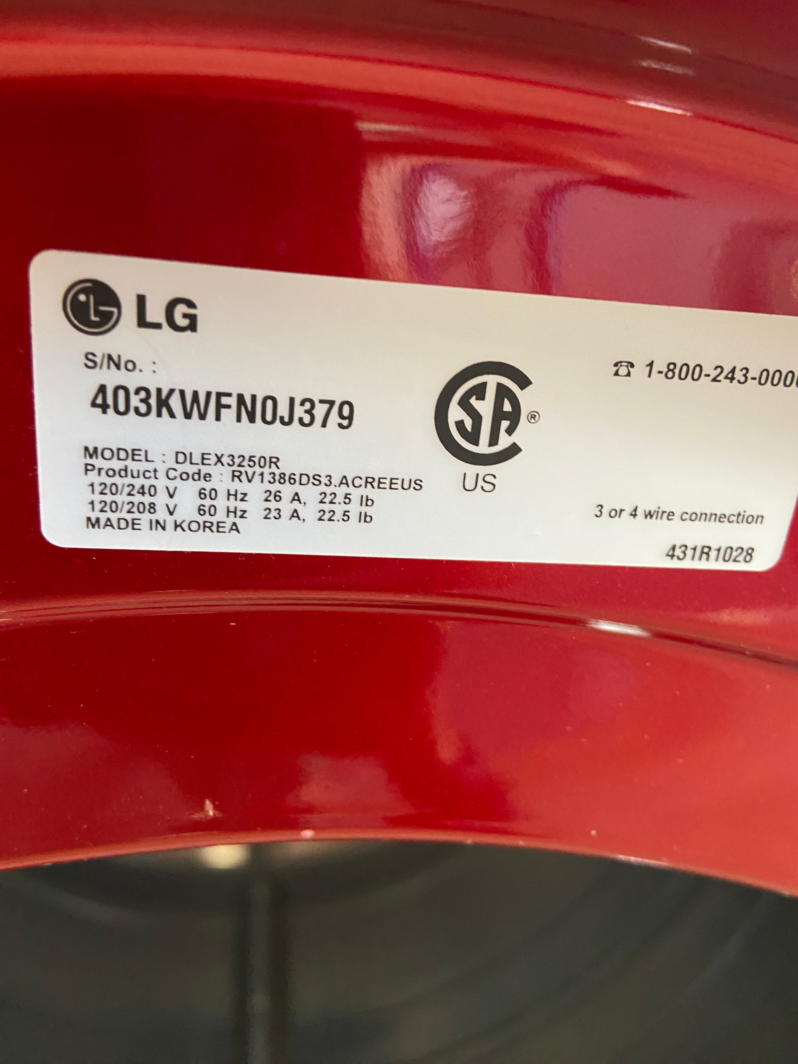 Lg Red Front Load Style Dryer
