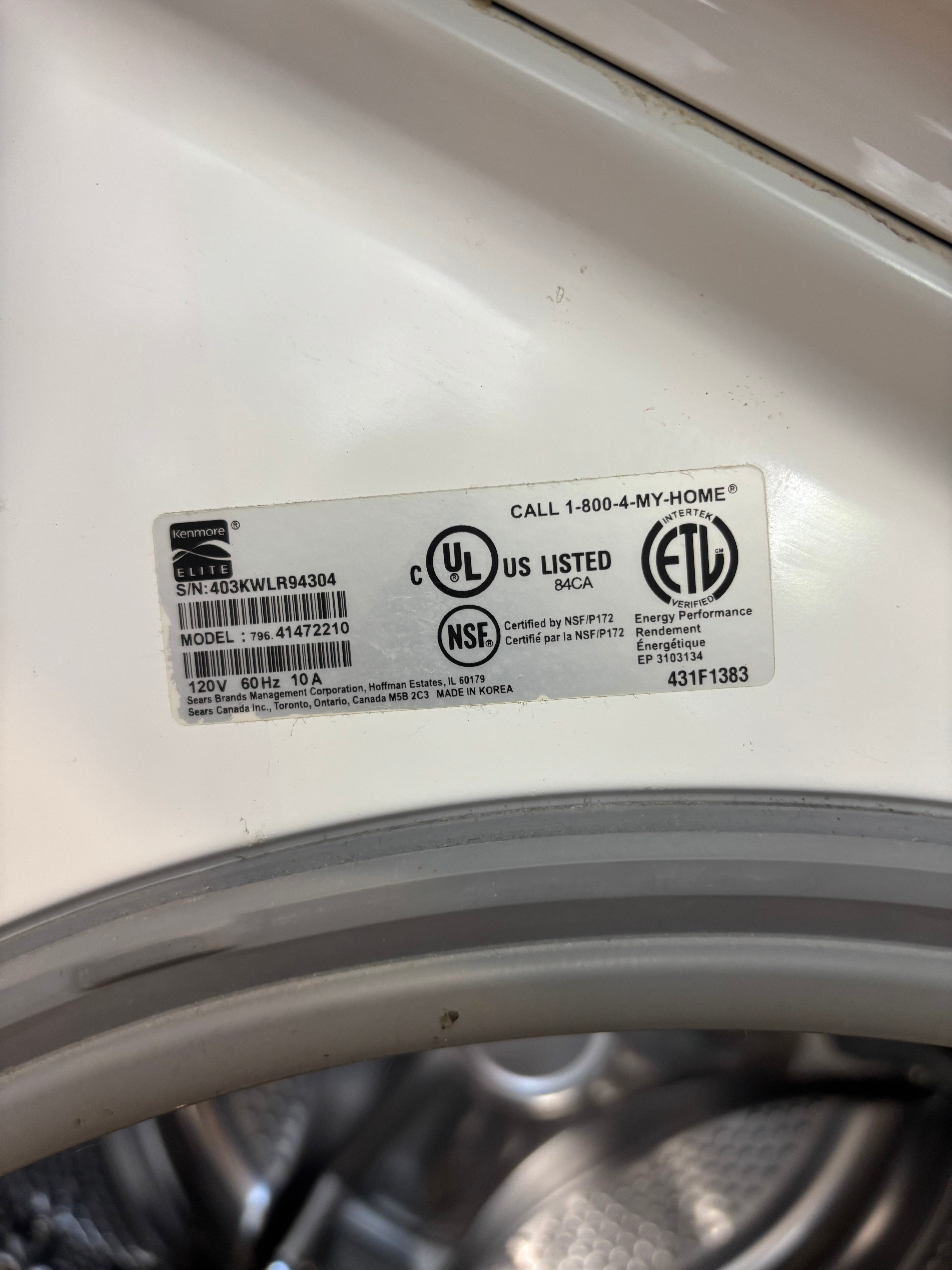 Kenmore Elite White Front load Set