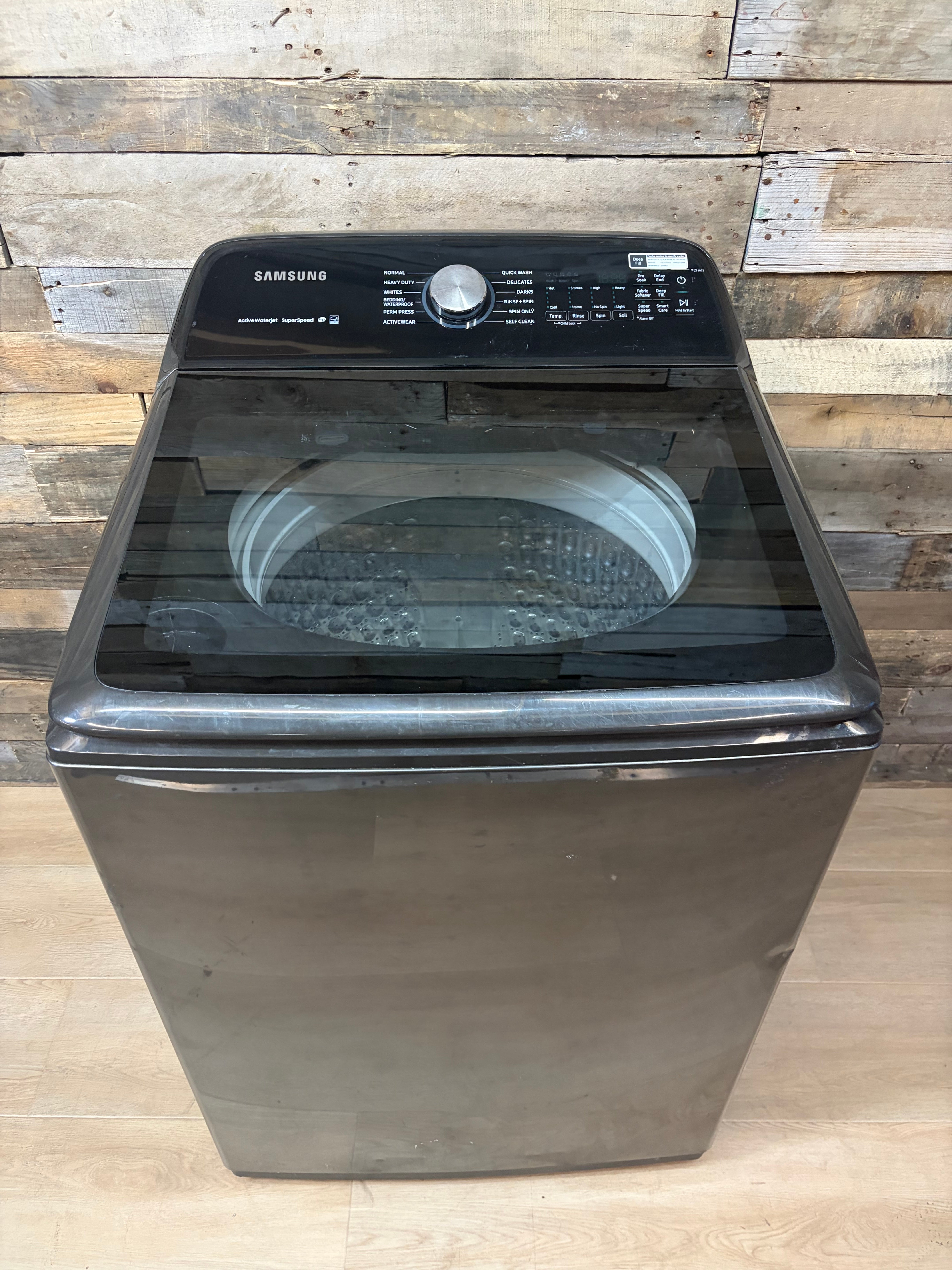 Samsung 5.0 cu. ft. Top Load Washer with Super Speed in Black Stainless Steel