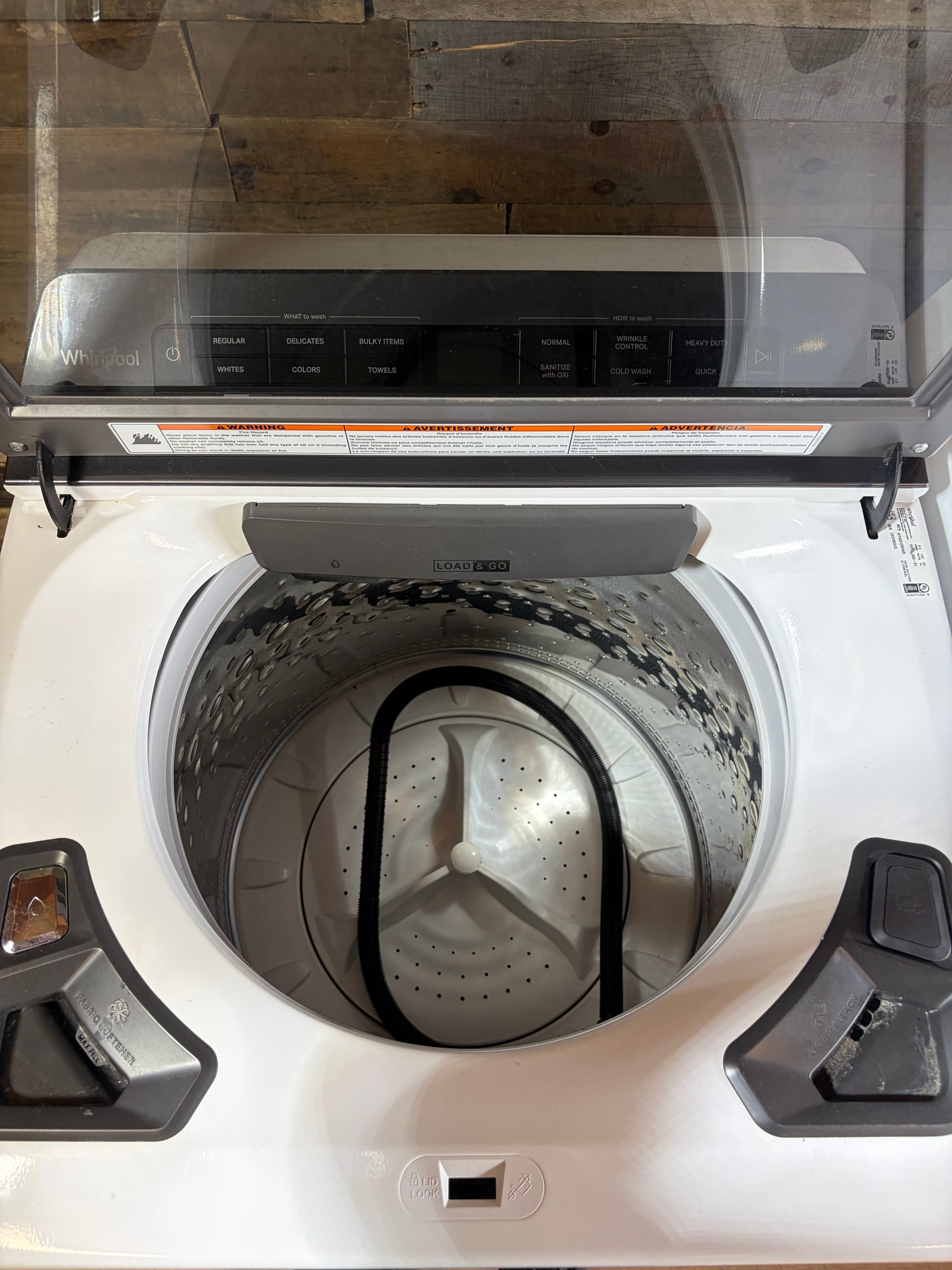 Whirlpool Top Load Glass Lid Washer Dryer Set (Load and Go Dispenser)