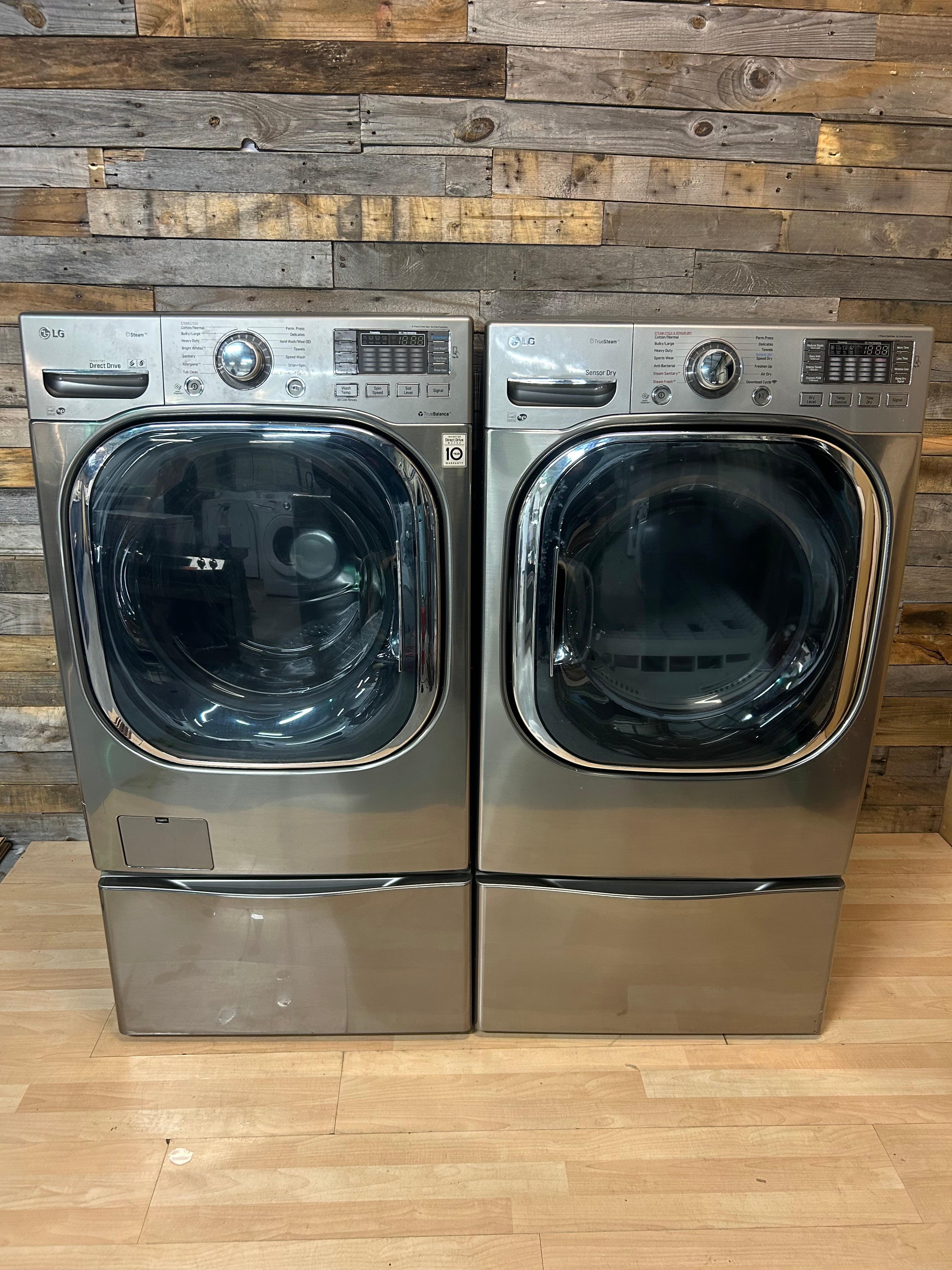 Stainless LG Steam Large Capacity Pedestal Front Load Set