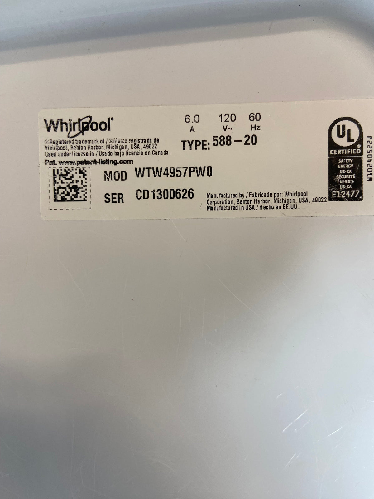 Whirlpool 2/1 Removable Agitator Top Load Washer