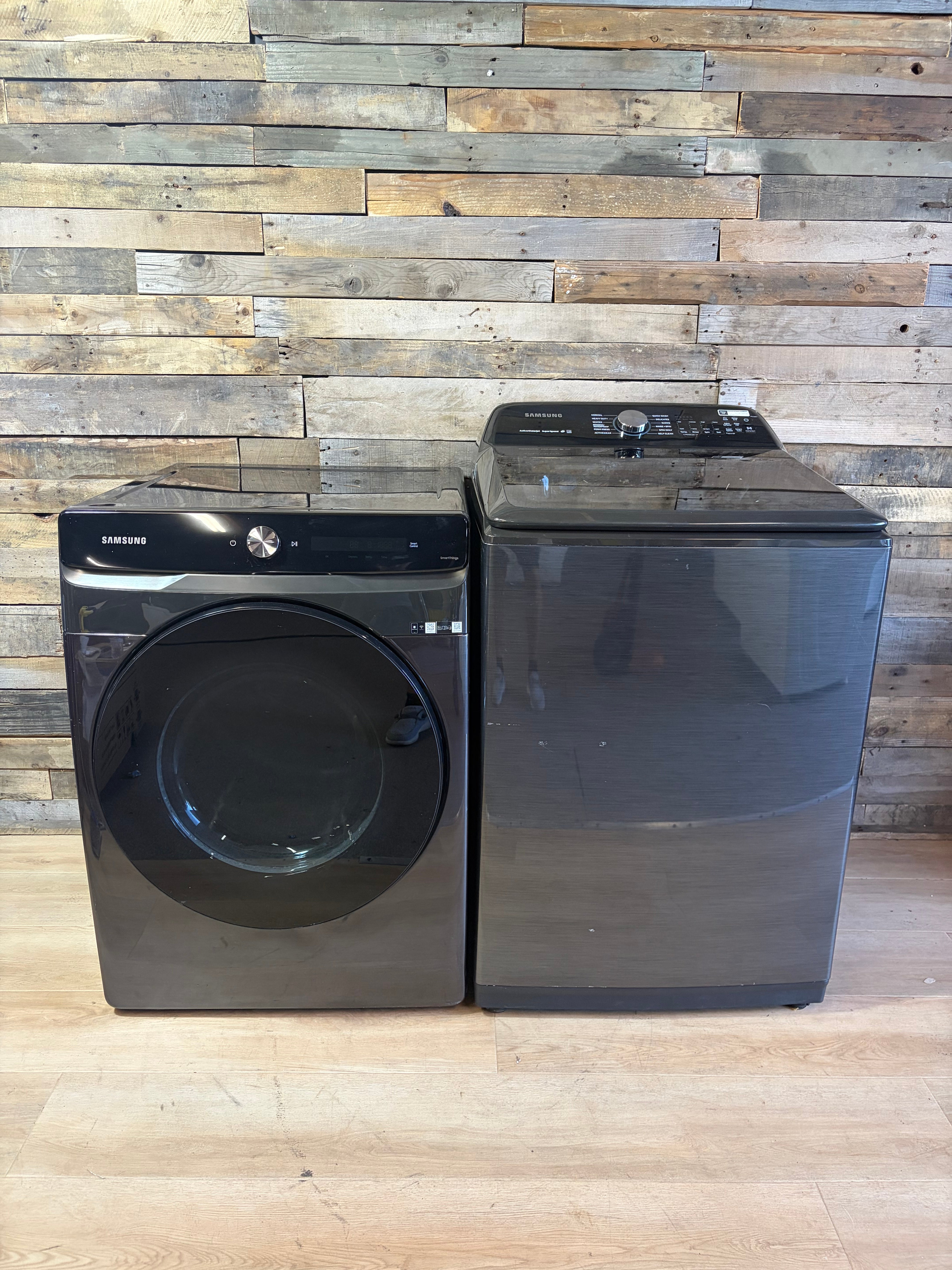 Black Samsung 5.0 Cu Ft Washer and Smart Dryer