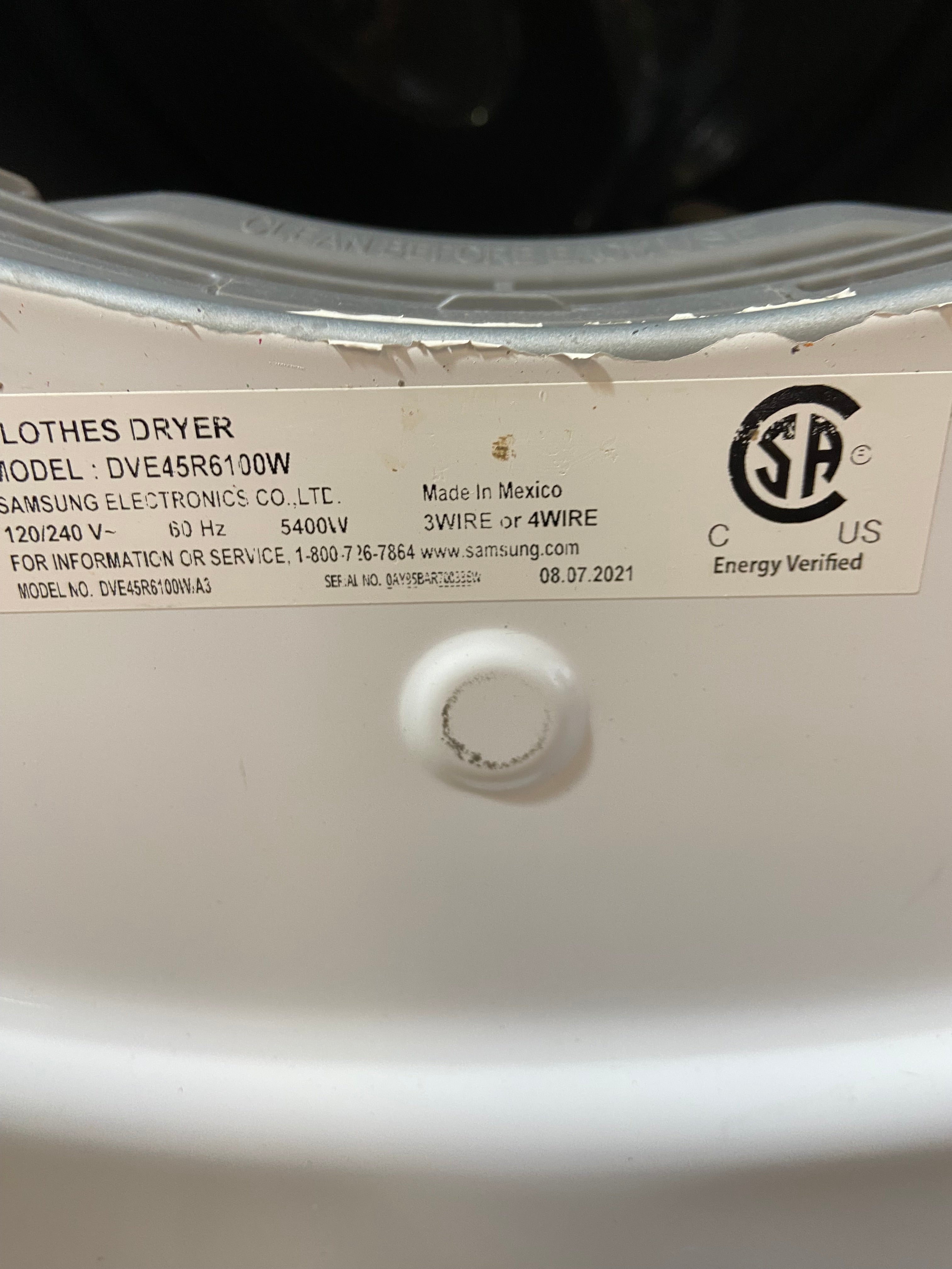 Samsung White Front Load Style Dryer
