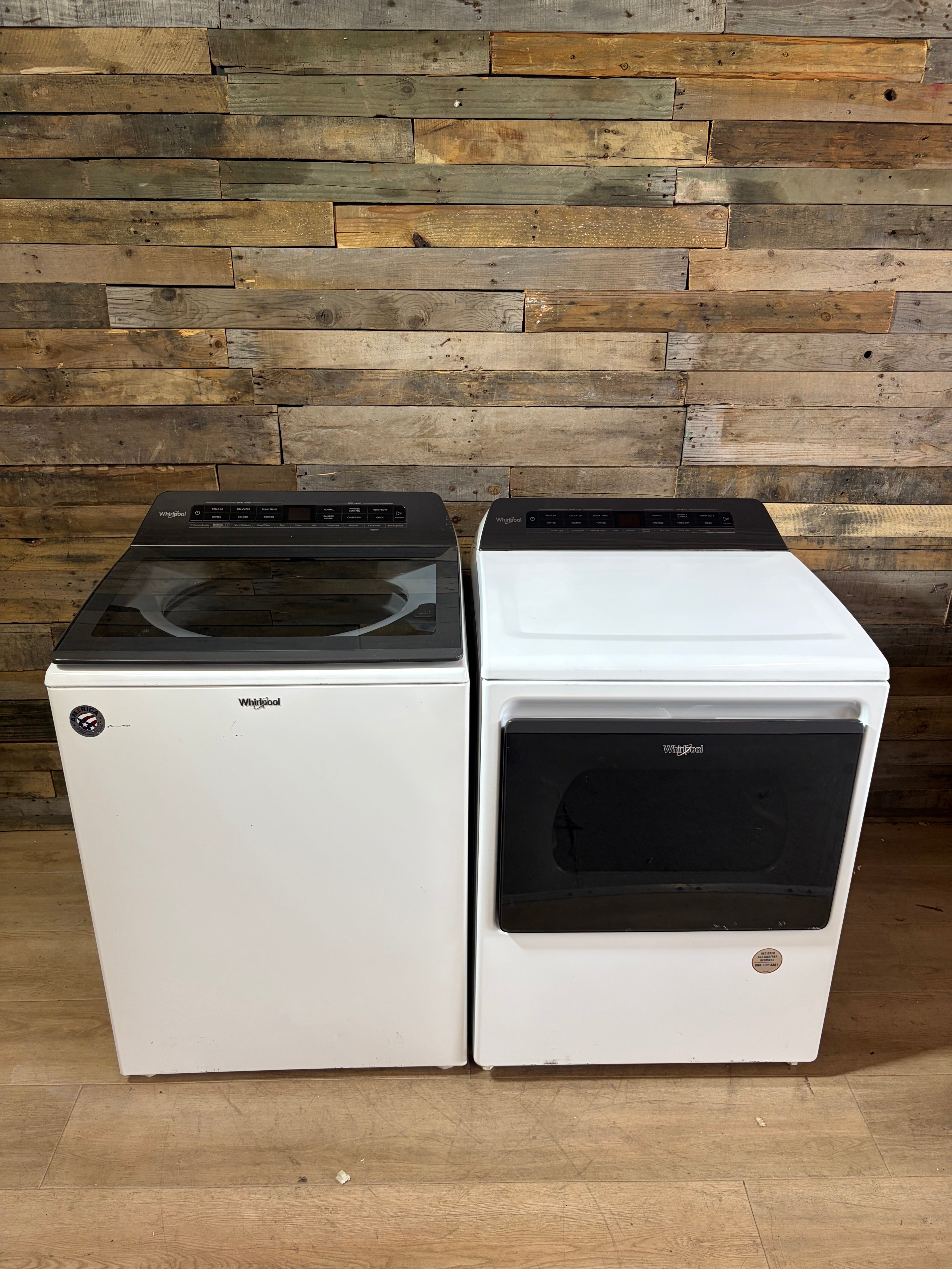 Whirlpool Top Load Glass Lid Washer Dryer Set (Load and Go Dispenser)