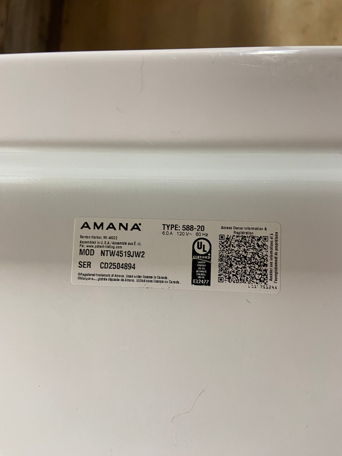 Amana Large Capacity Stainless Tub Washing Machine