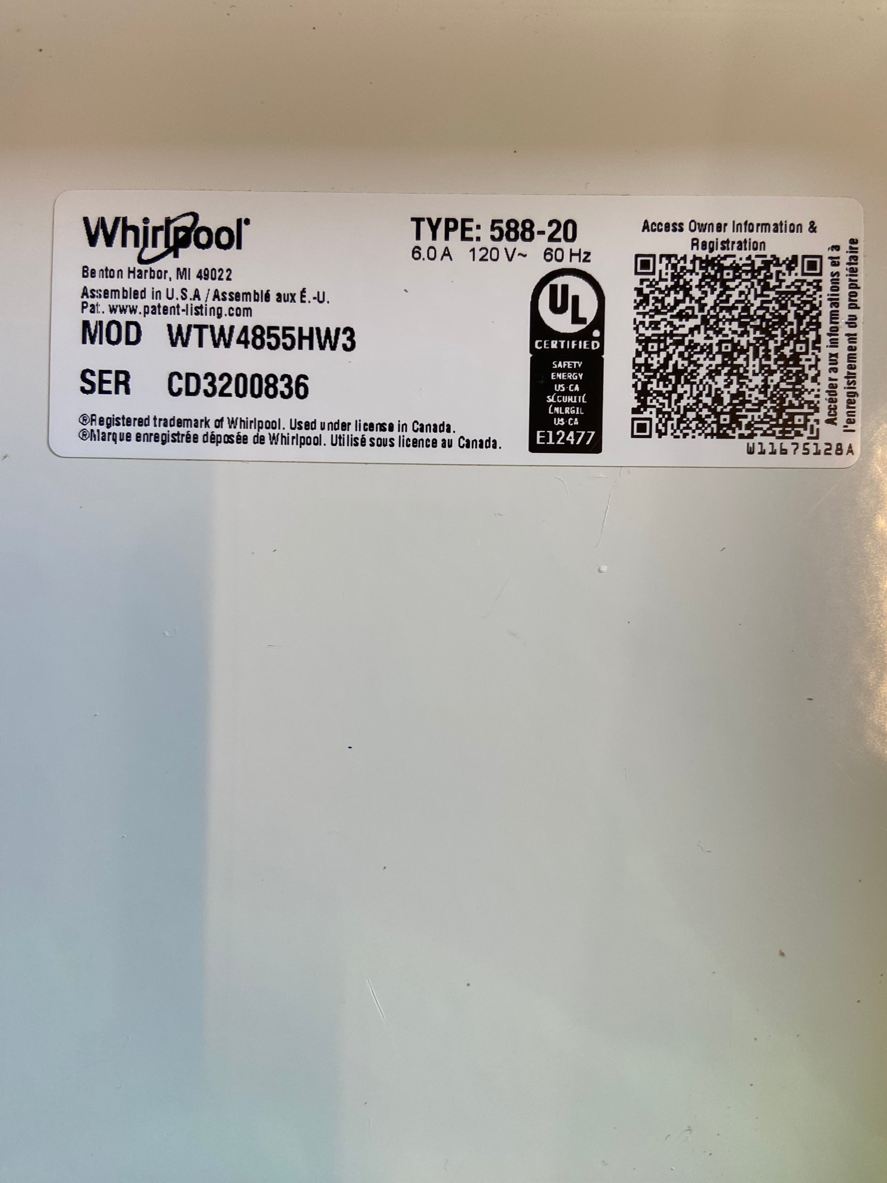 Whirlpool Large Capacity Top Load Washer