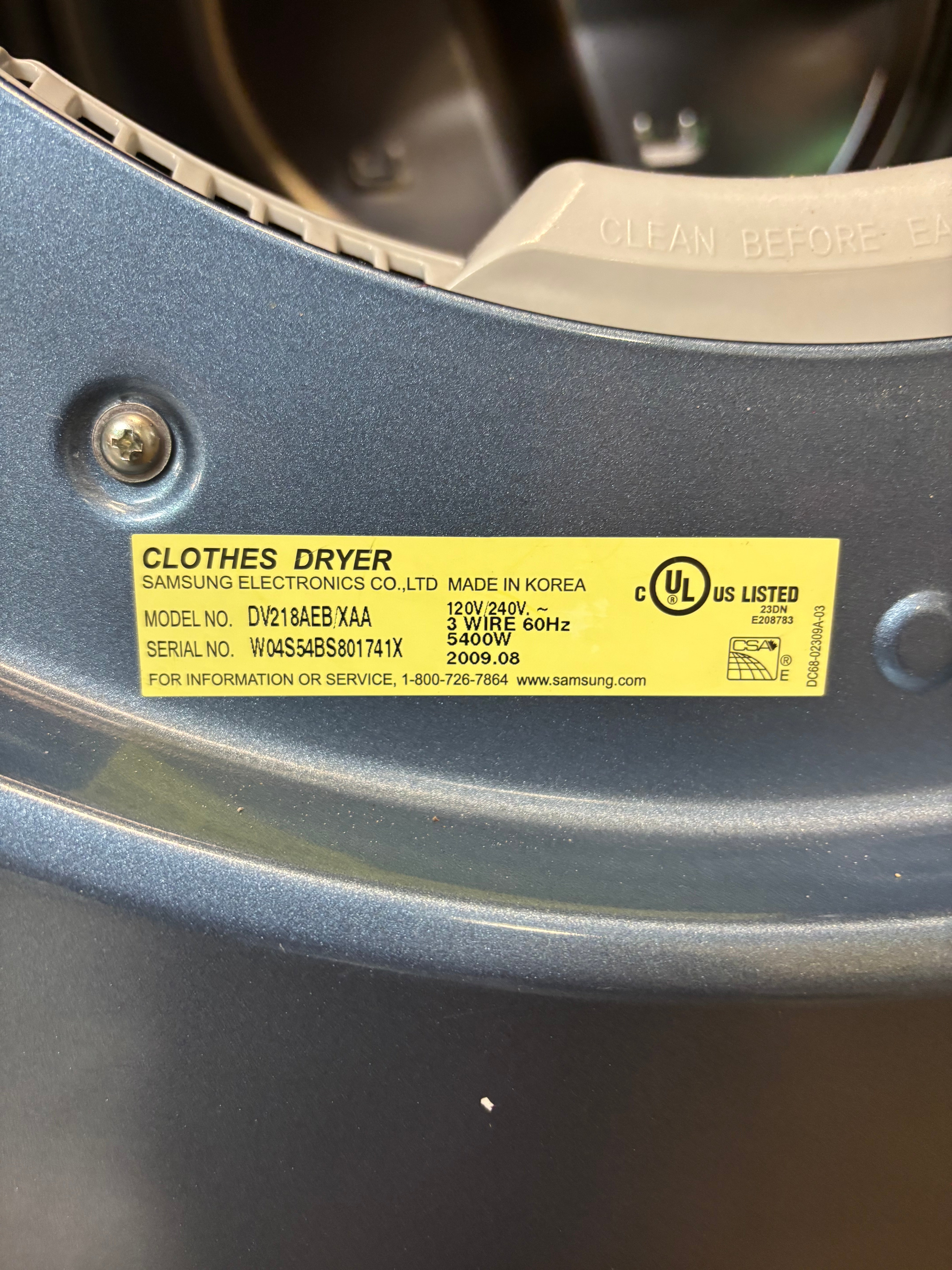 Blue Samsung Front Load Style Dryer