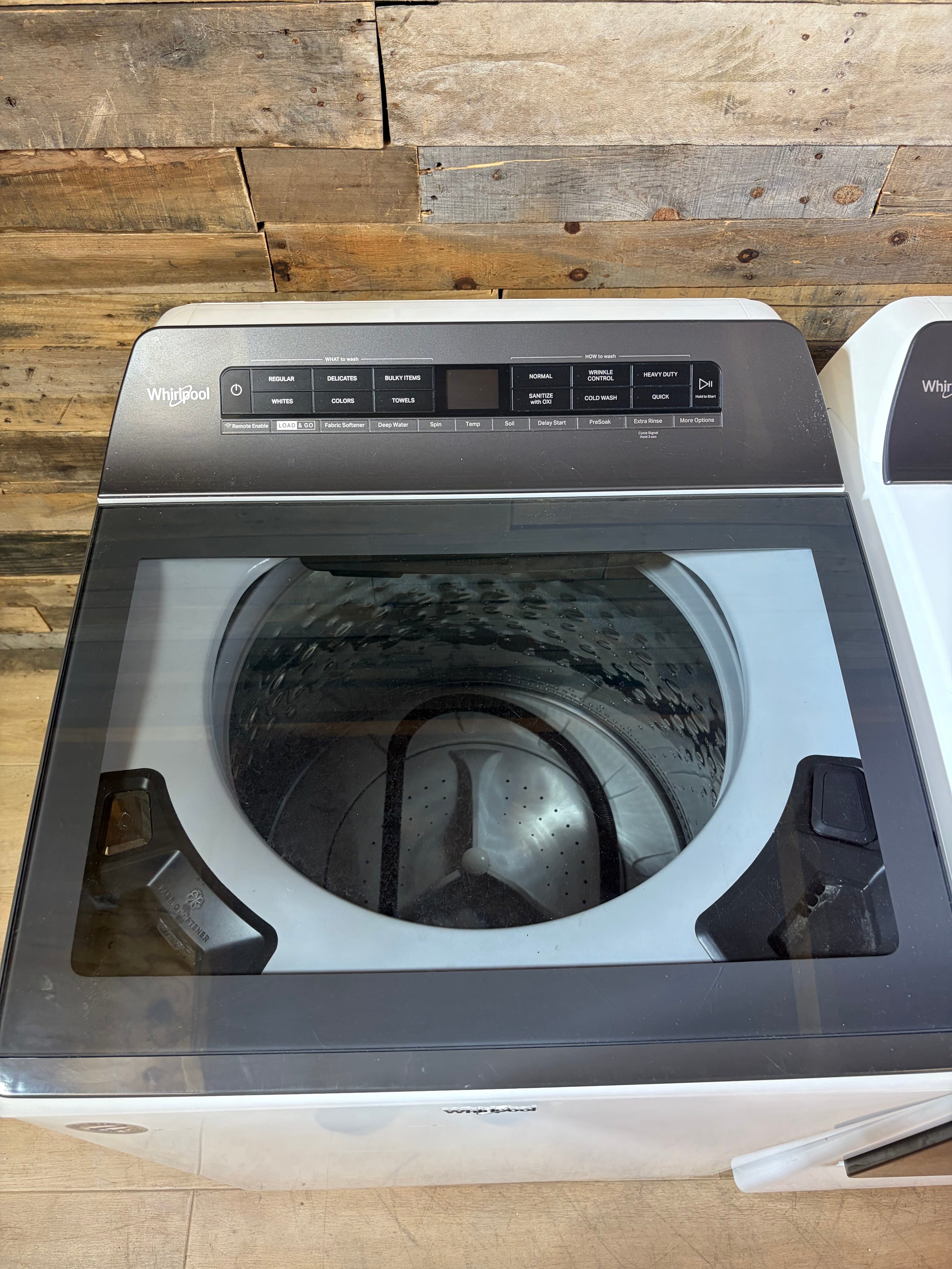 Whirlpool Top Load Glass Lid Washer Dryer Set (Load and Go Dispenser)