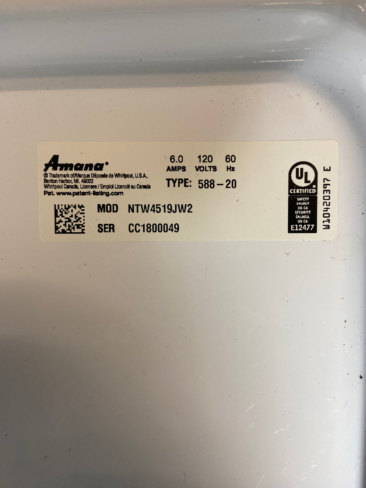 Amana Large Capacity Stainless Tub Washer