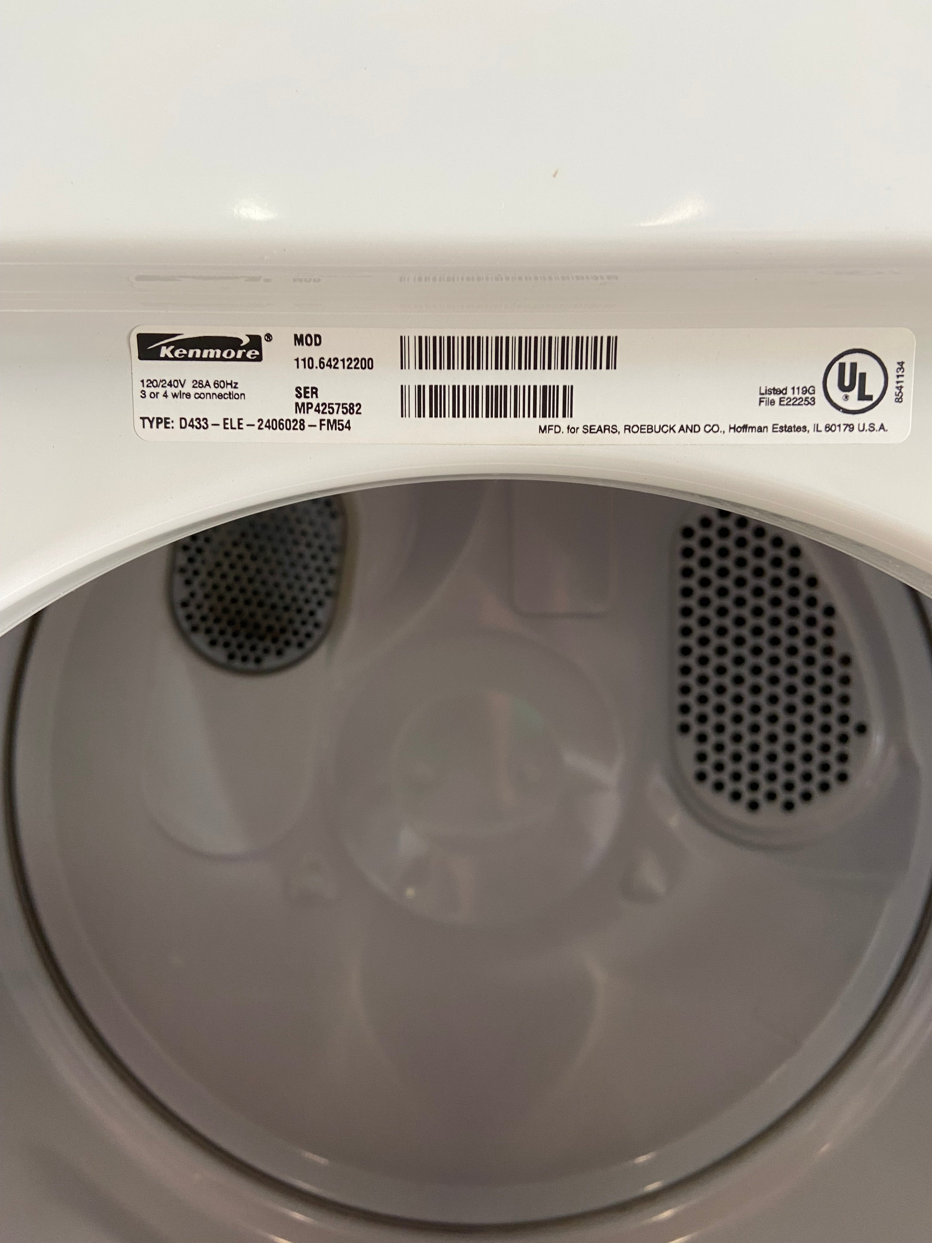White Kenmore Dryer